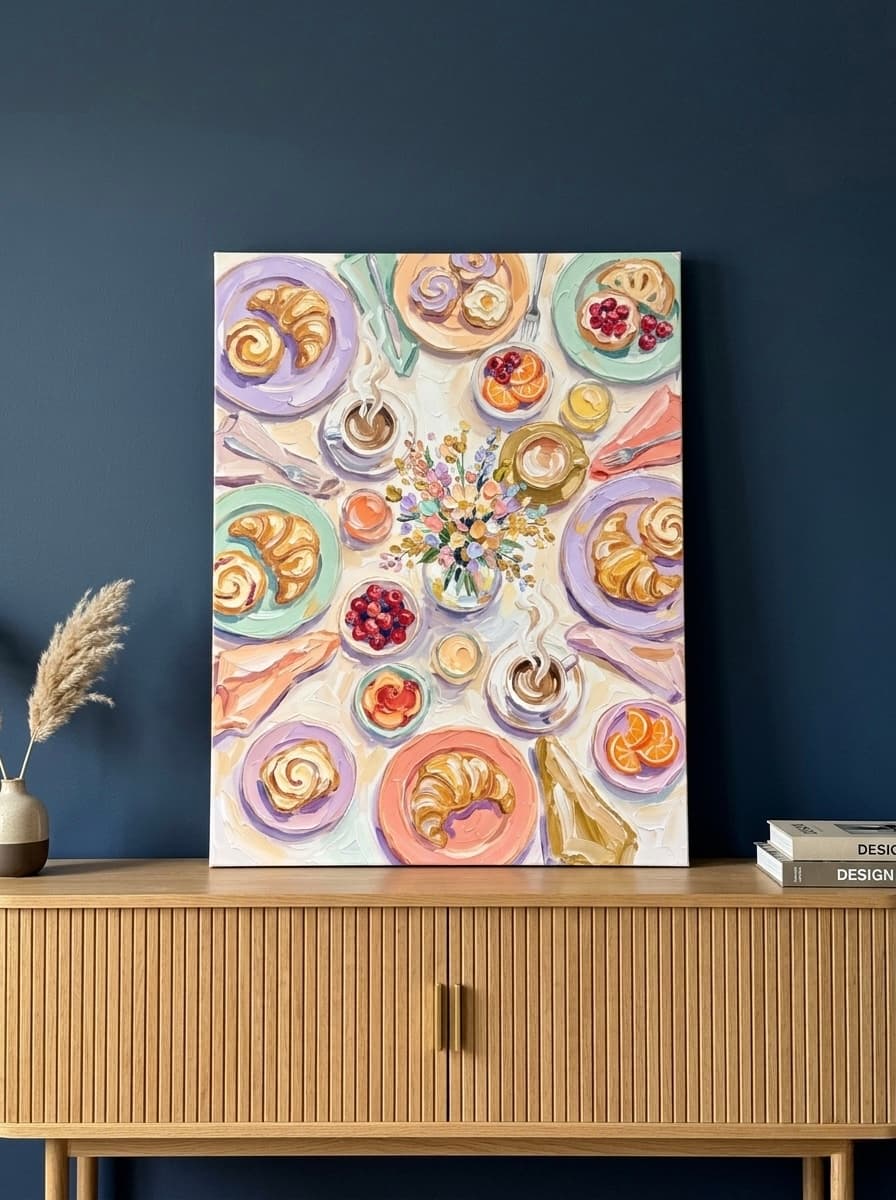 Abstract Brunch Table Canvas Wall Art | Colorful Kitchen Print | Breakfast Nook Framed Decor