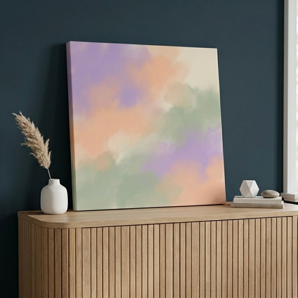 Abstract Watercolor Wash Canvas Wall Art | Pastel Cloud Framed Print | Bedroom Home Decor
