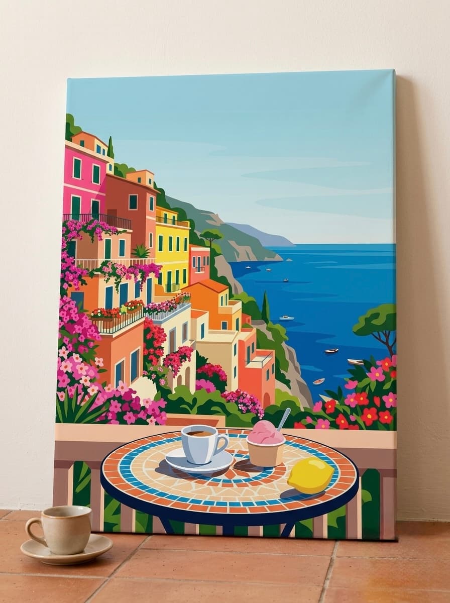 Amalfi Coast Canvas Wall Art | Italian Travel Framed Print | Living Room Bedroom Decor