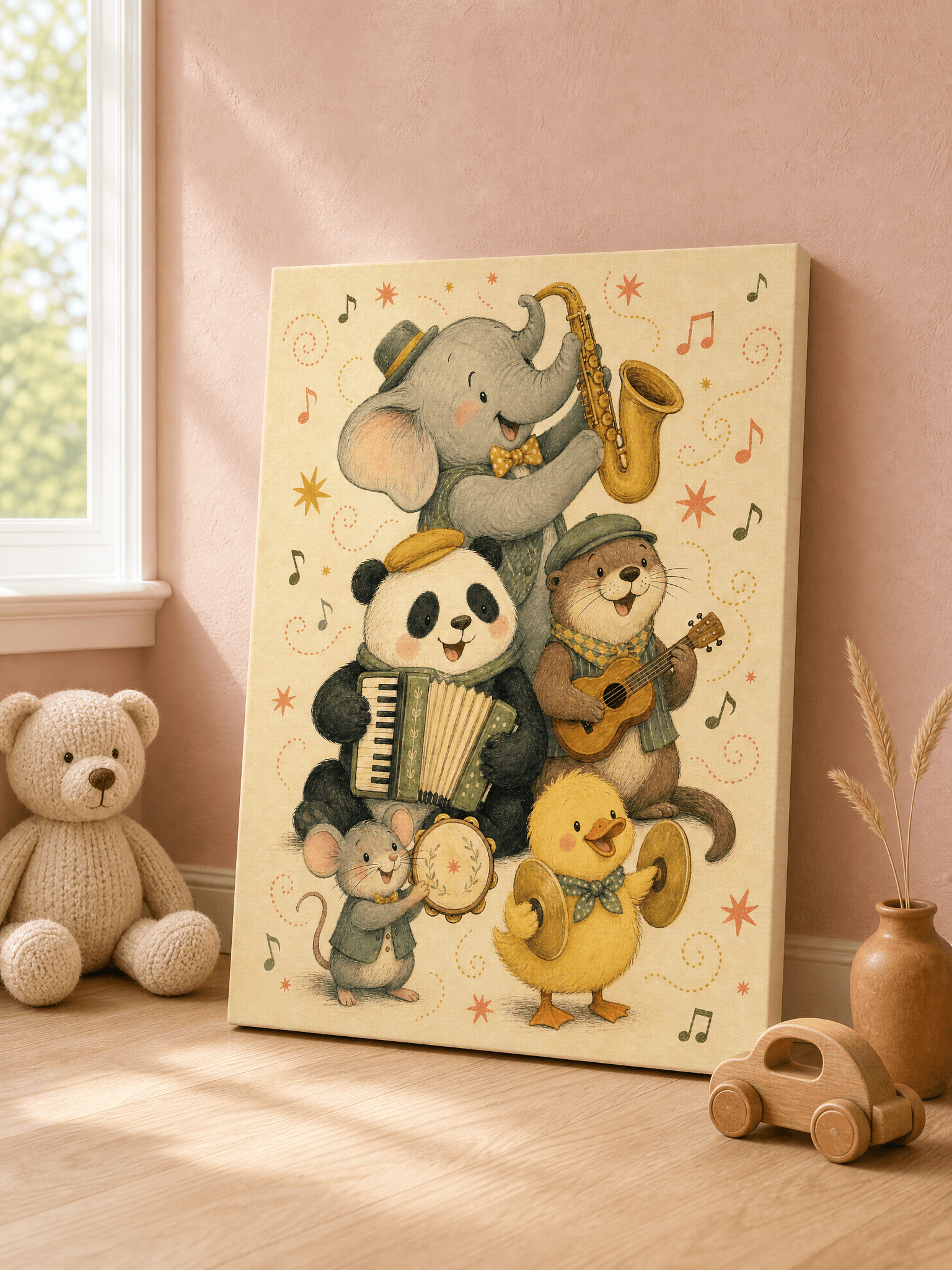Animal Jazz Band Canvas Wall Art | Storybook Illustration Print | Nursery Home Decor
