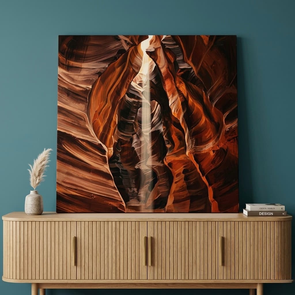 Antelope Canyon Canvas Wall Art | Slot Canyon Light Beam Framed Print | Living Room Home Decor
