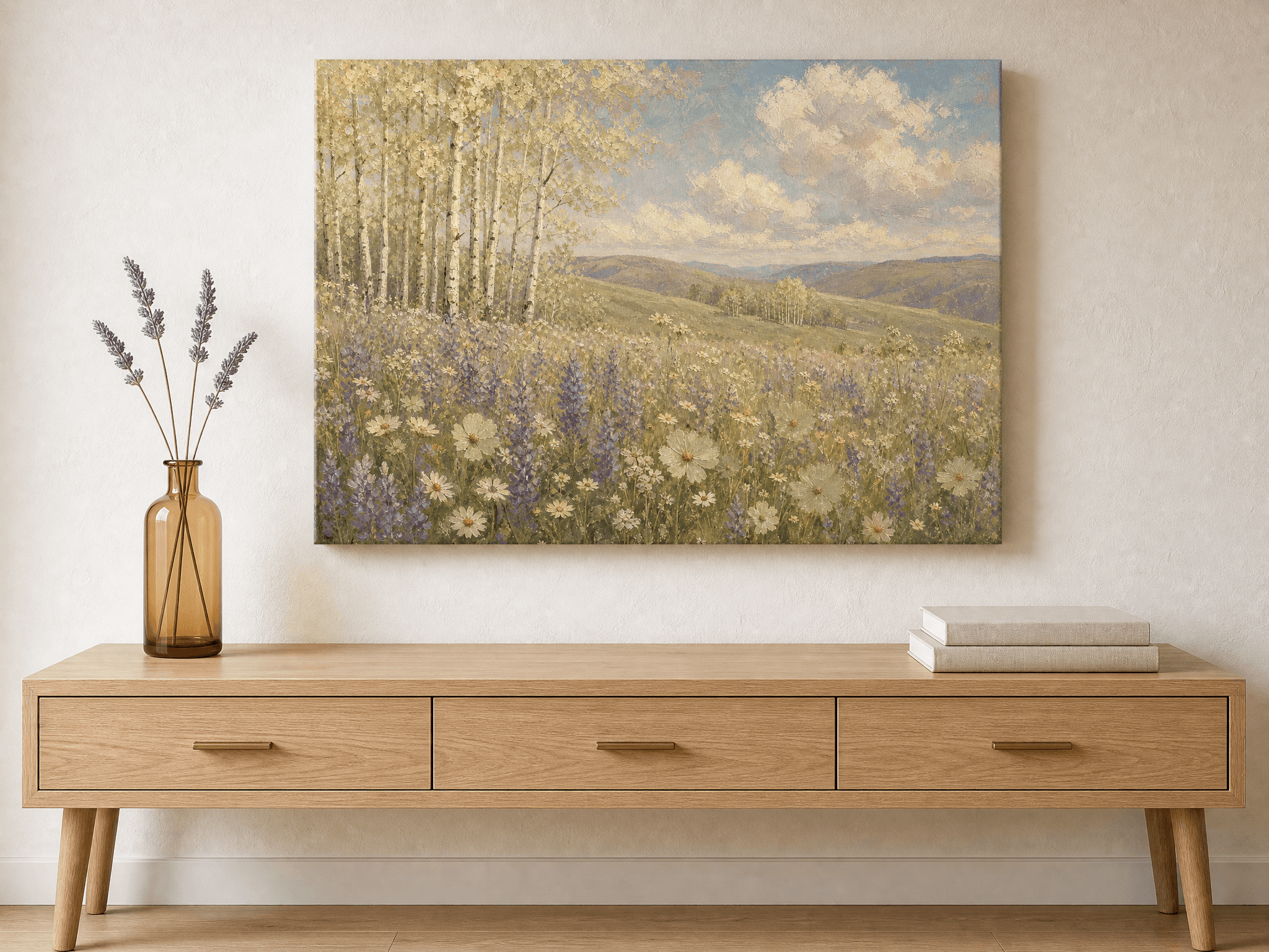 Aspen Forest Lavender Meadow Canvas Wall Art | Vintage Impressionist Print | Living Room Home Decor