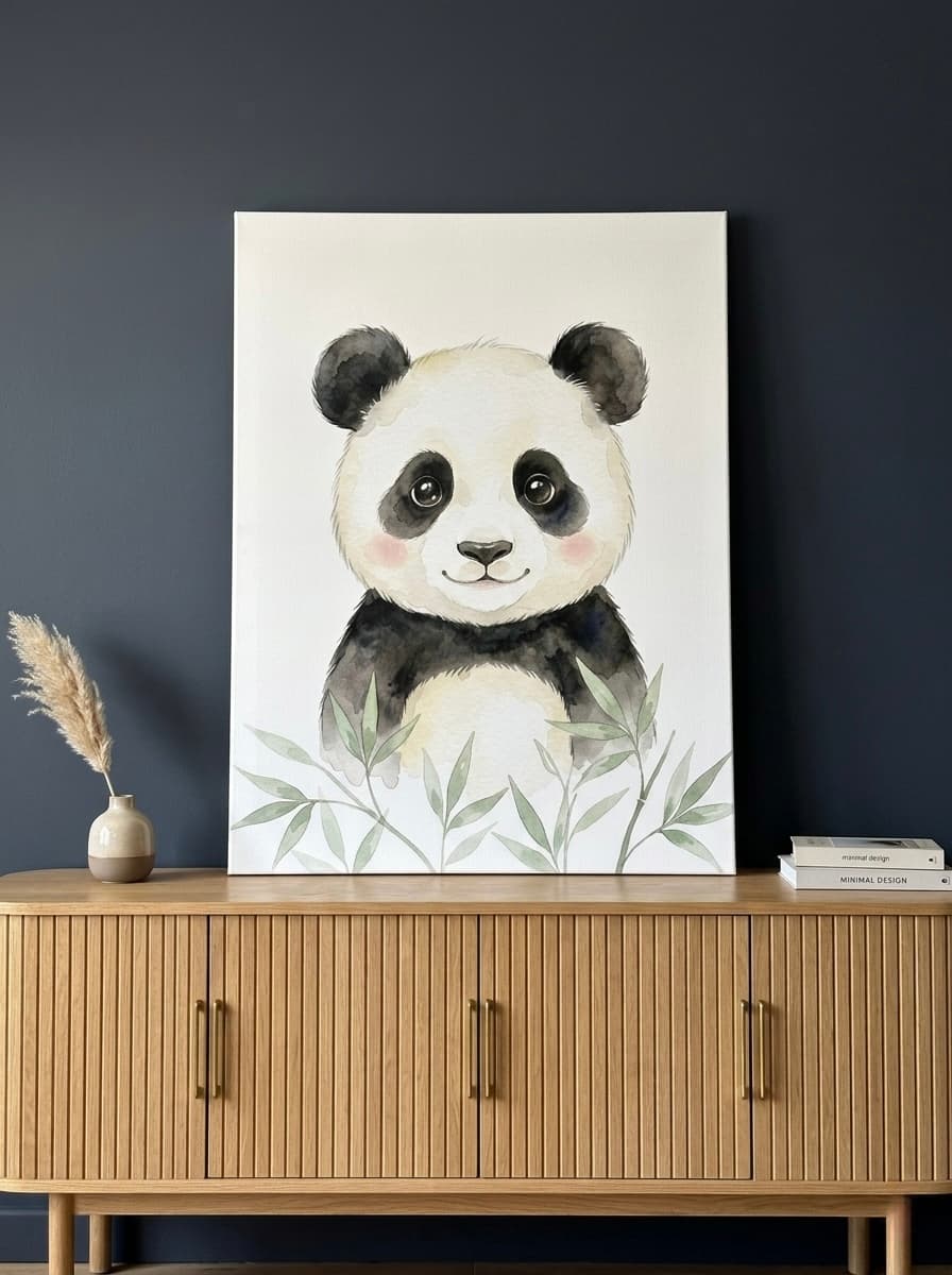 Baby Panda Kawaii Nursery Canvas Wall Art | Gender Neutral Animal Kids Room Decor | Children Birthday Gift