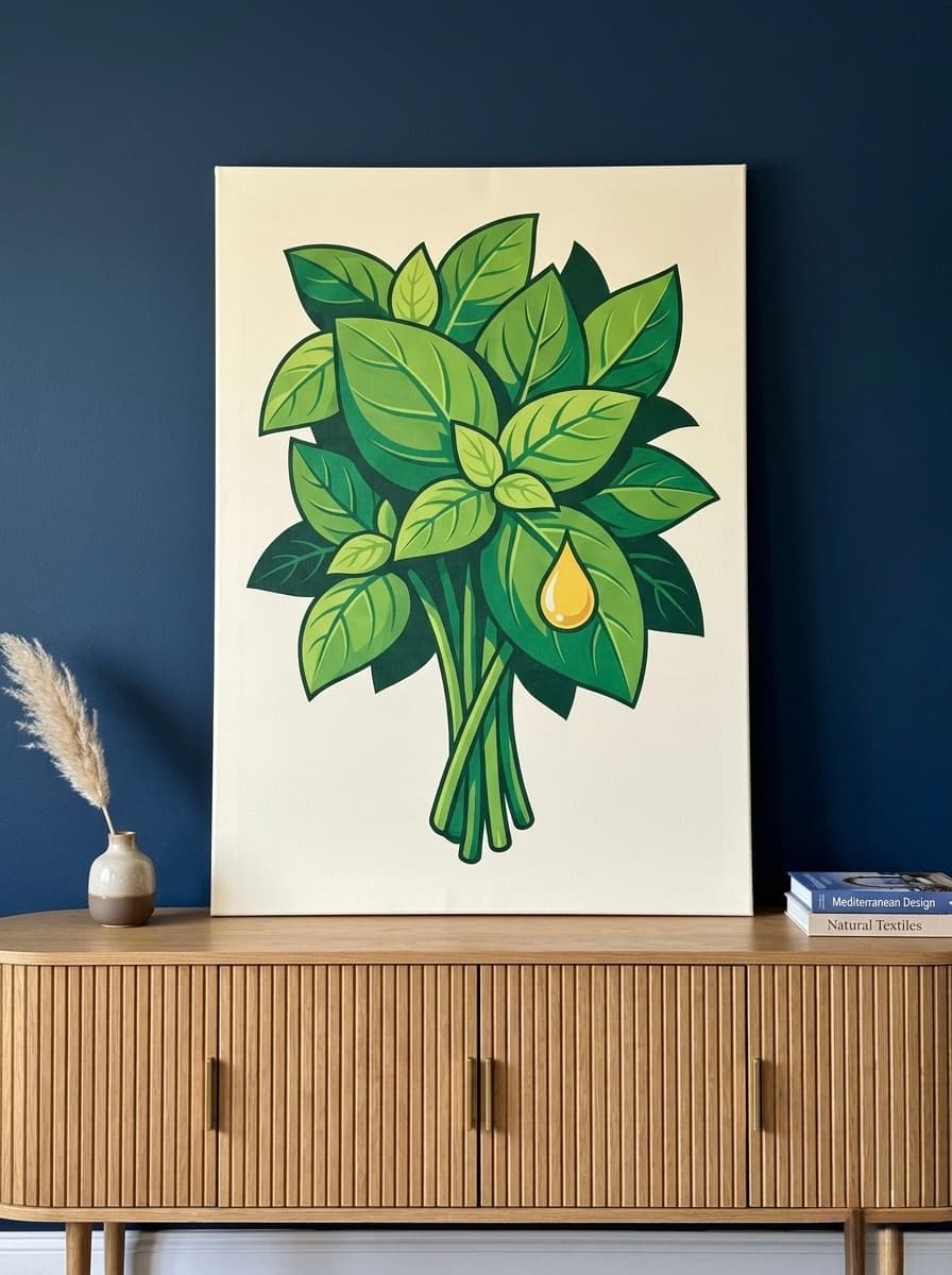 Basil Bunch Canvas Wall Art | Bold Graphic Kitchen Print | Modern Dining Room Framed Decor