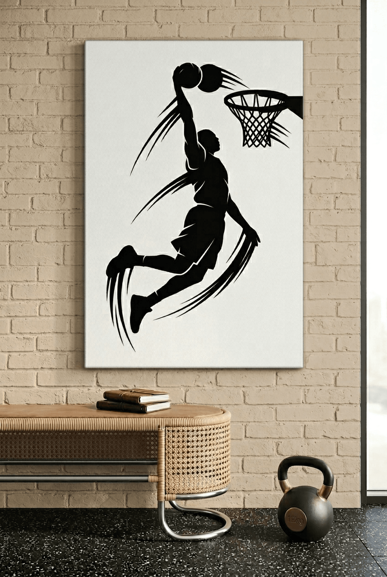 Basketball Slam Dunk Canvas Wall Art | Minimalist Sports Print | Home Gym Office Decor