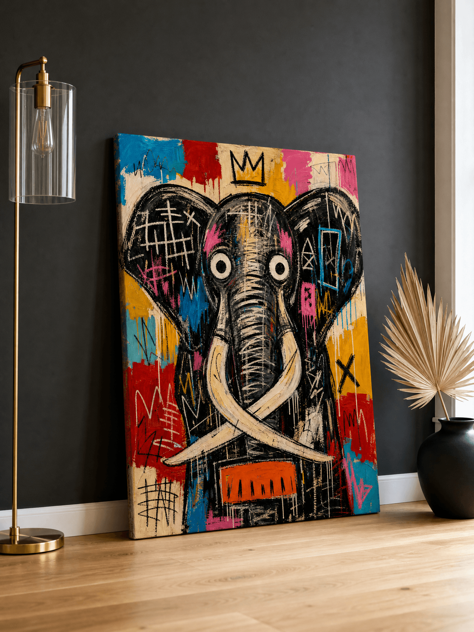 Basquiat Style Elephant Canvas Wall Art | Neo Expressionist Print | Living Room Home Decor