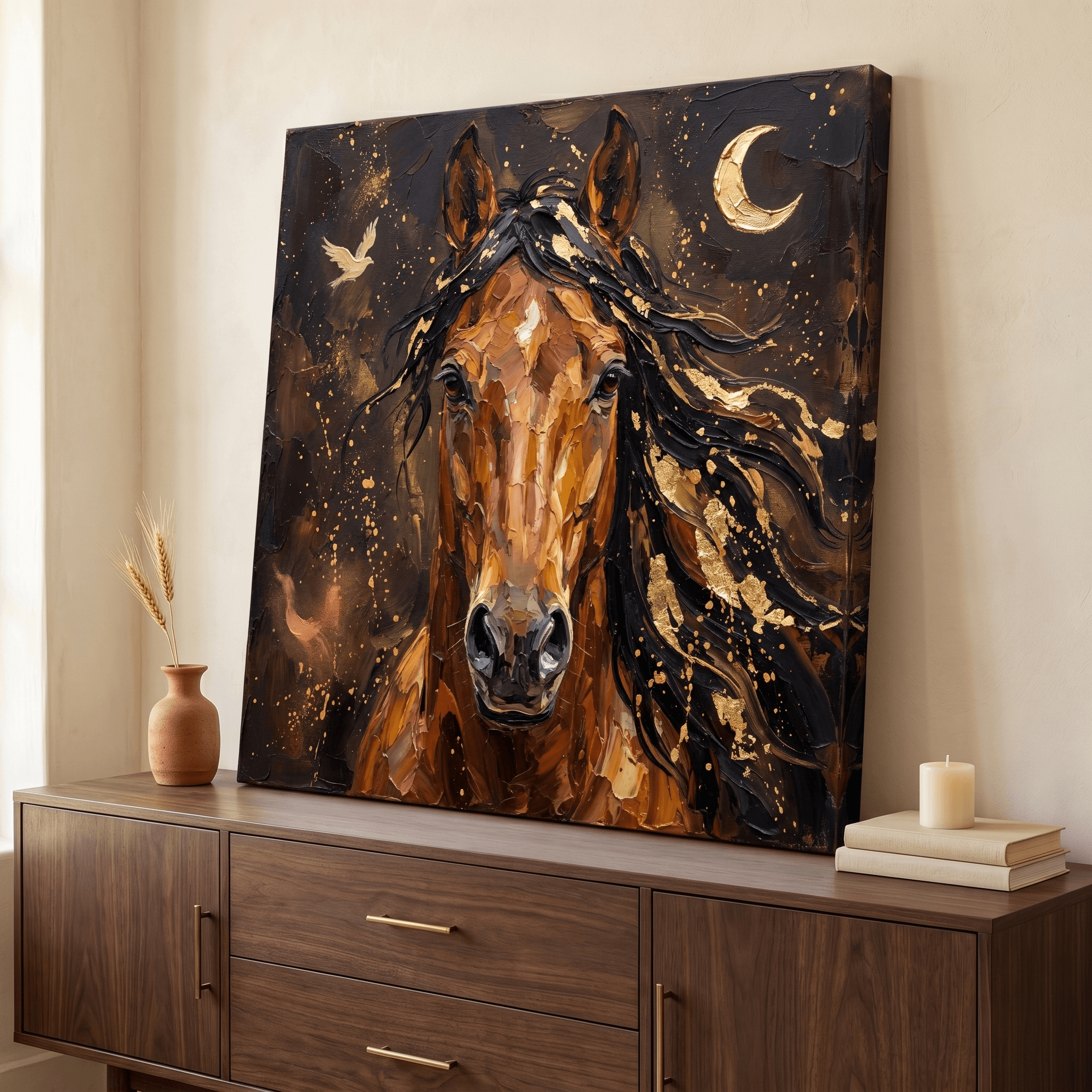 Curated wall art prints displayed in a beautifully styled living room