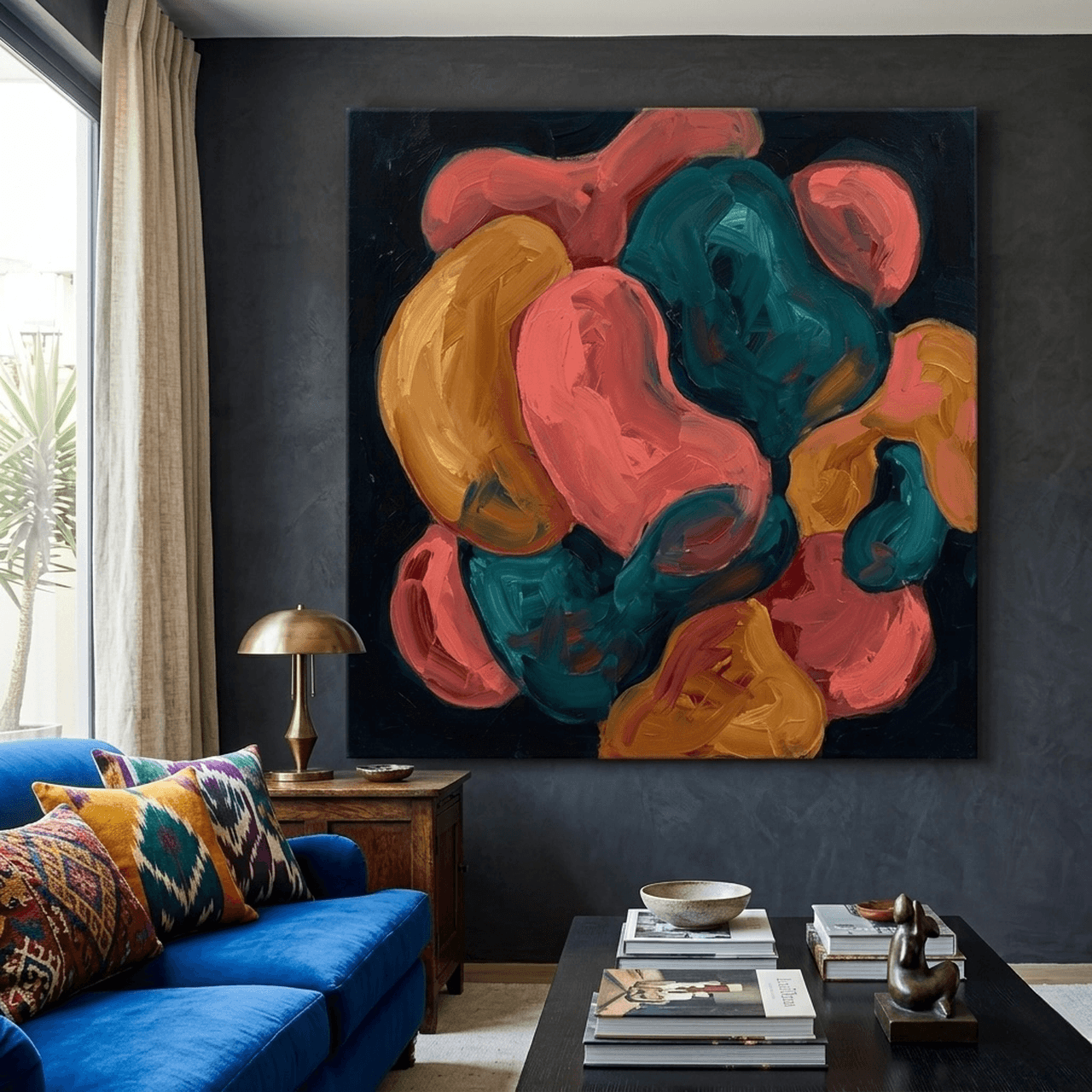 Bold Organic Shapes Canvas Wall Art | Abstract Expressionist Framed Print | Living Room Home Decor