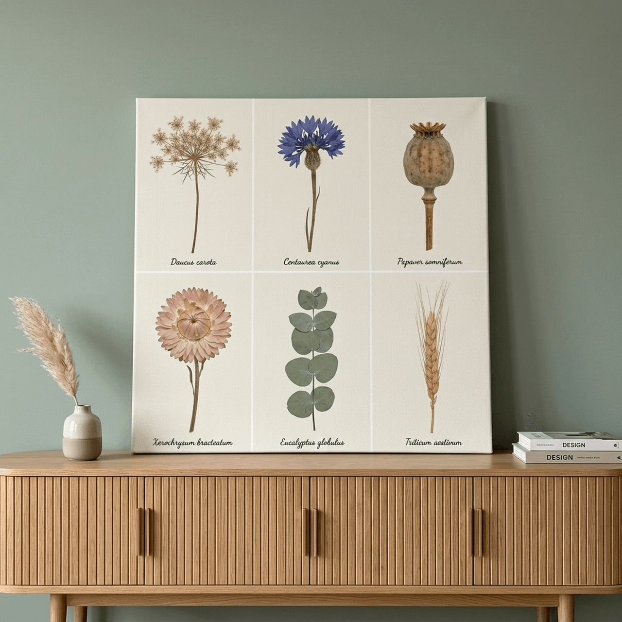 Pressed Botanical Collection Canvas Wall Art | Six Specimen Framed Print | Vintage Home Decor