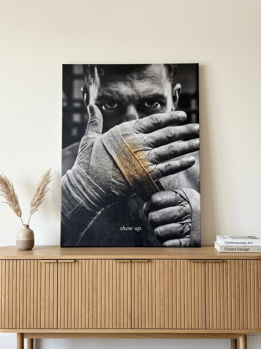 Boxing Canvas Wall Art | Boxer Focus Photography Print Black Gold | Framed Canvas Wall Art, Ready to Hang
