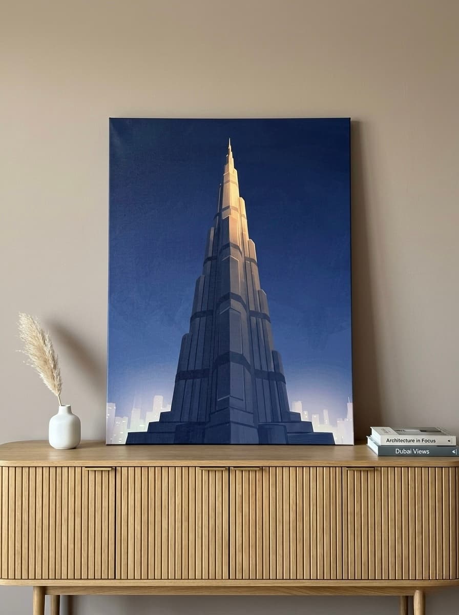 Burj Khalifa Canvas Wall Art | Graphic Illustration Framed Print | Dubai Decor
