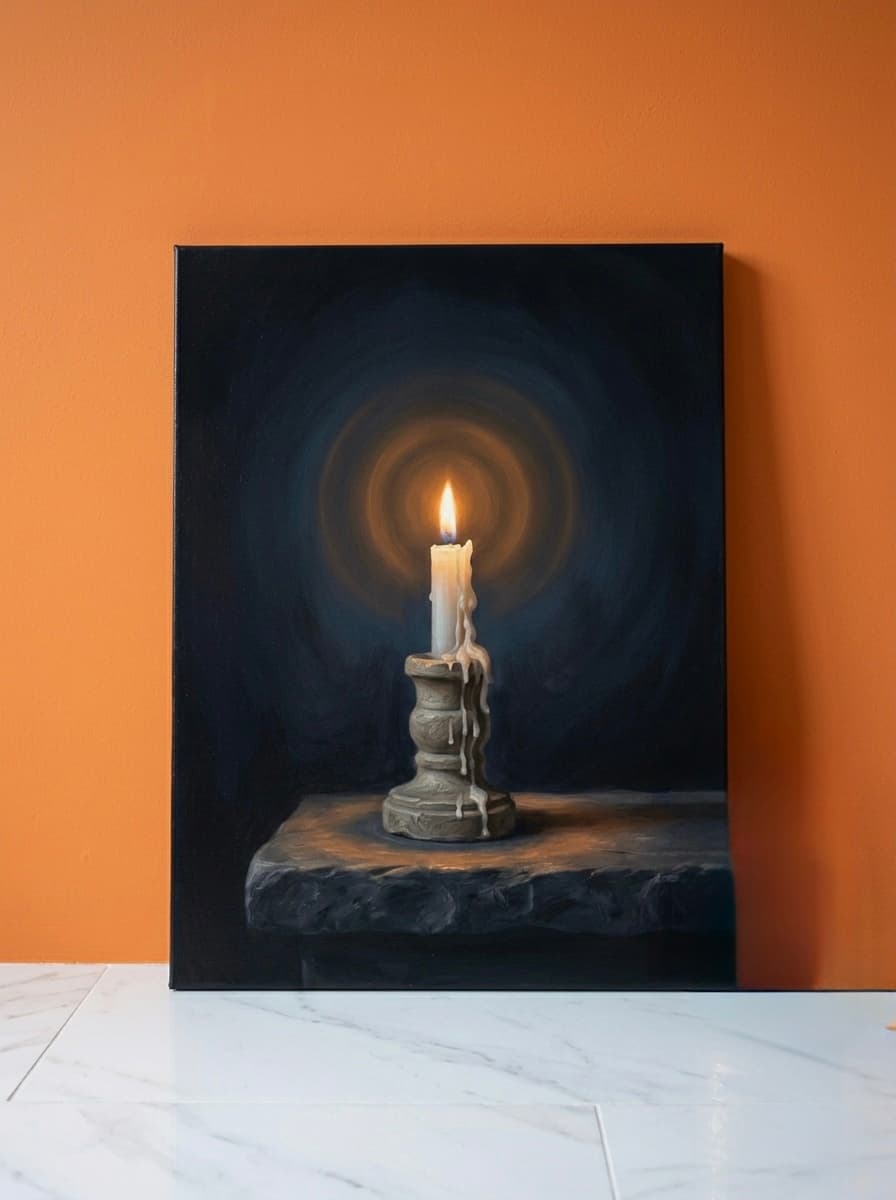 Candlelight Stone Canvas Wall Art | Dark Oil Painting Framed Print | Bedroom Living Room Decor