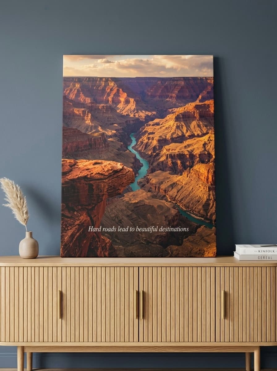 Canyon Canvas Wall Art | Aerial Desert Landscape Terracotta Amber Photography Print | Framed Canvas, Ready to Hang