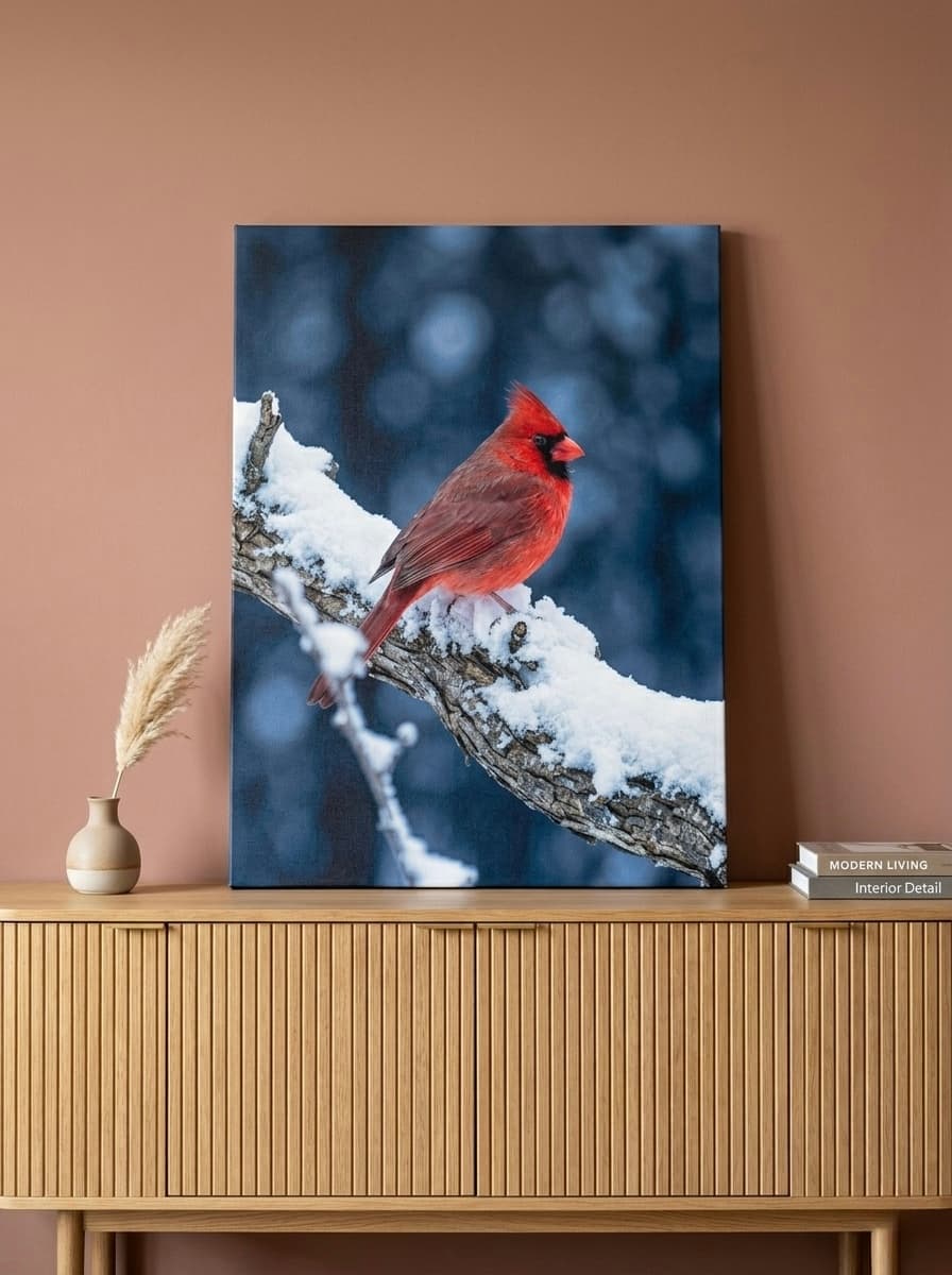 Cardinal Bird Canvas Wall Art | Christian Scripture Winter Framed Print | Faith Bedroom Decor