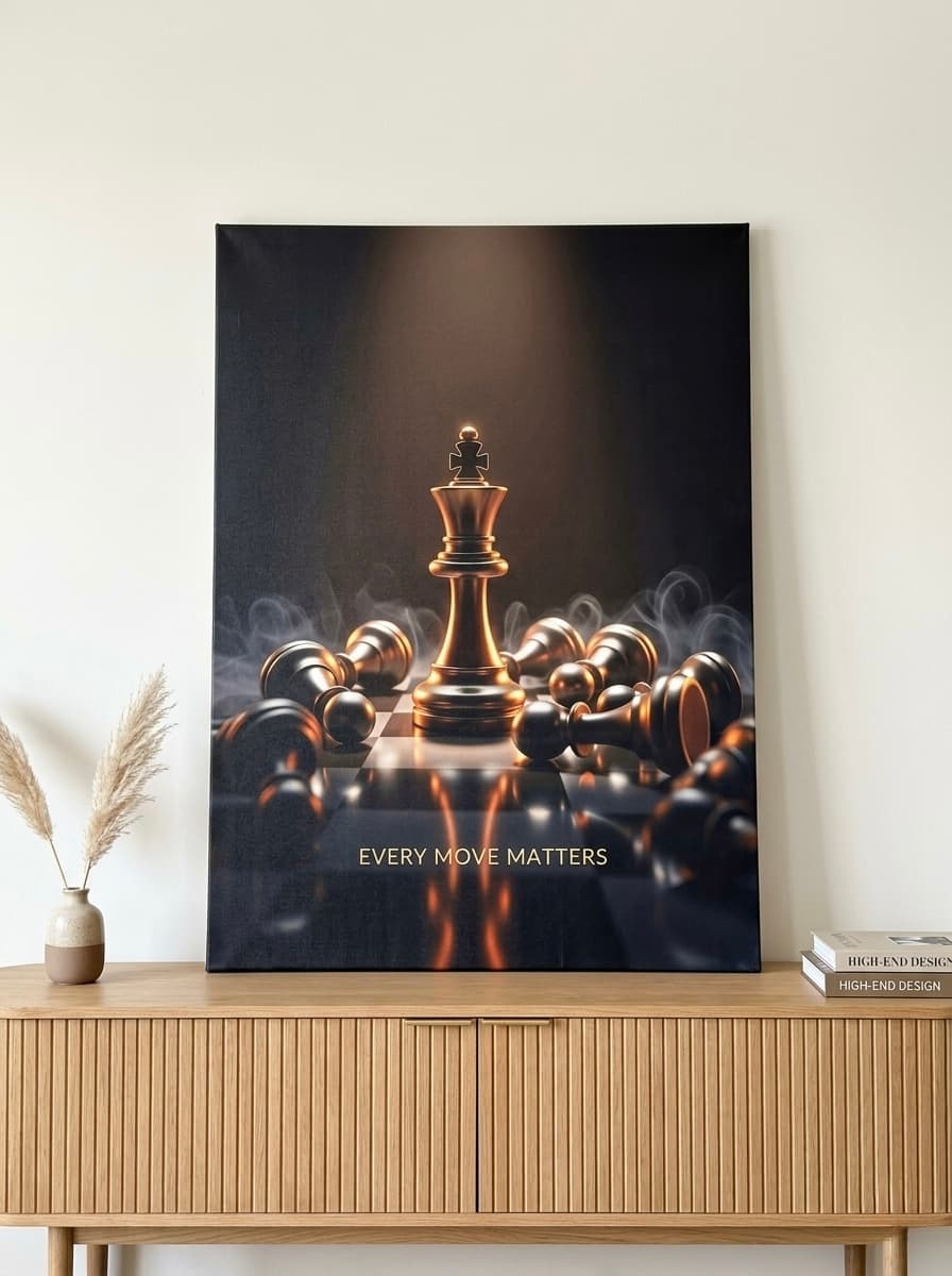 Chess King Wall Art Canvas | Strategic Thinking Framed Print | Home Office Study Decor