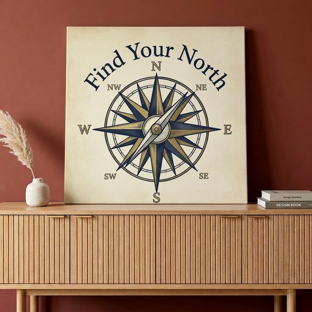 Compass Rose Canvas Wall Art | Find Your North Nautical Framed Print | Study Home Decor