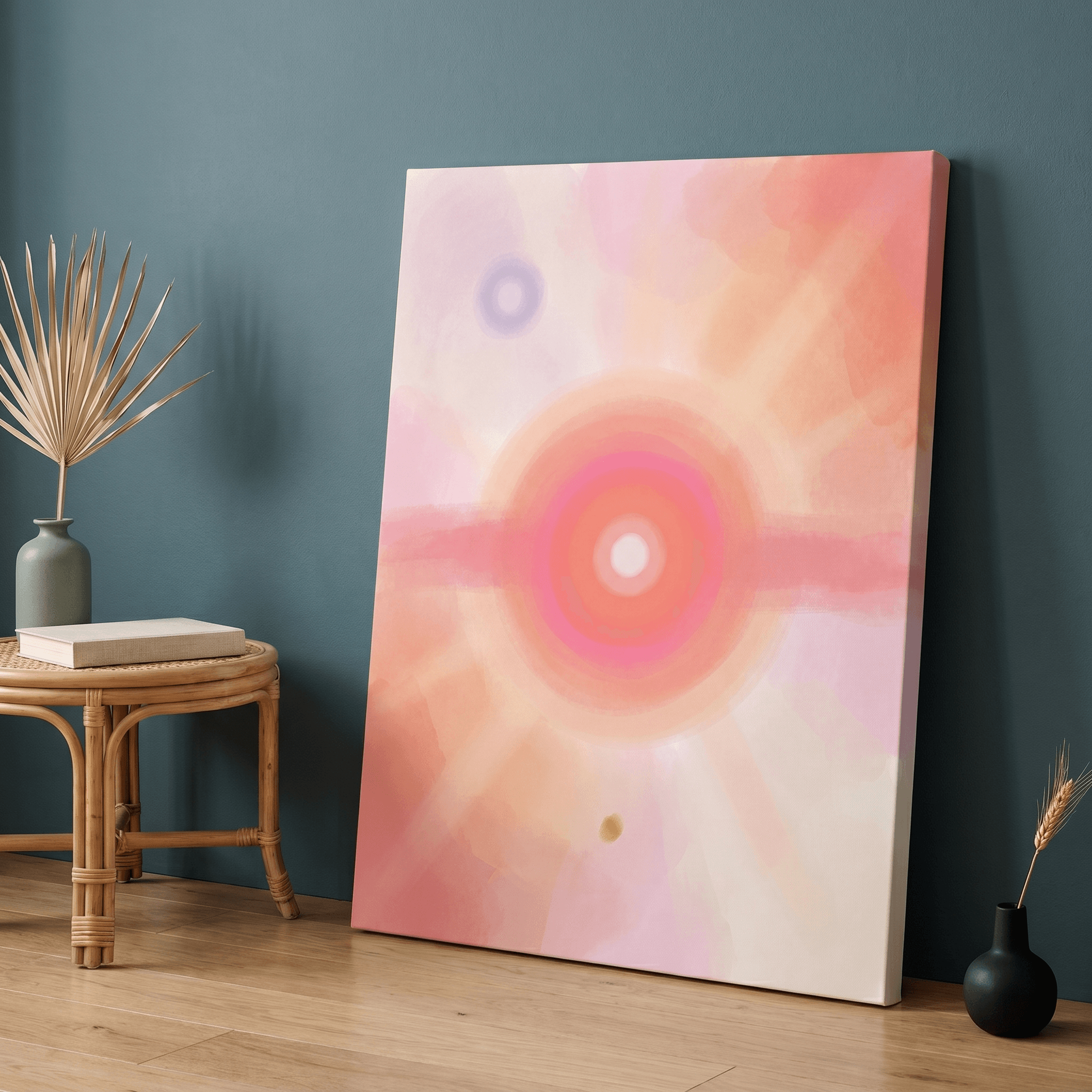 Coral Aura Glow Canvas Wall Art | Spiritual Soft Pink Print | Bedroom Home Decor