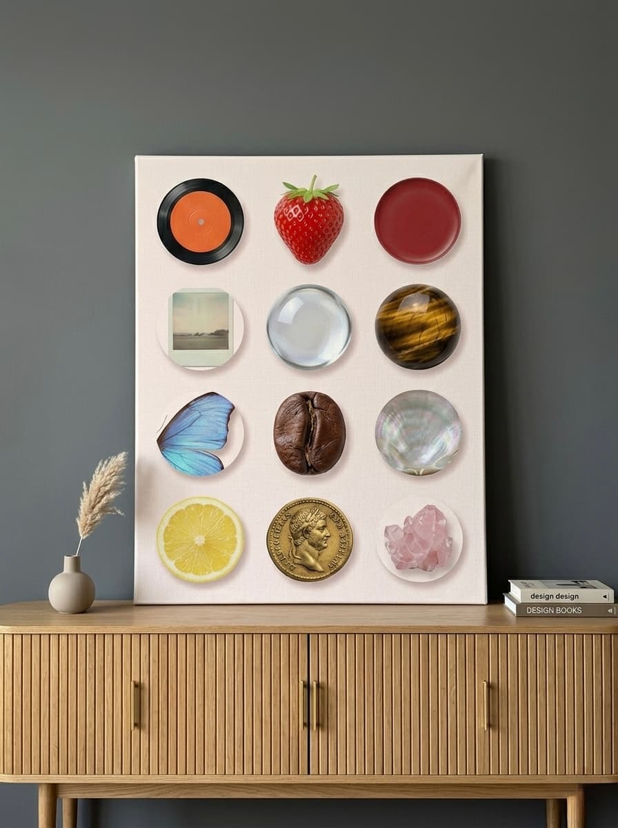 Curated Objects Collage Canvas Print | Blush Pink Maximalist Wall Art | Aesthetic Gallery Art Decor
