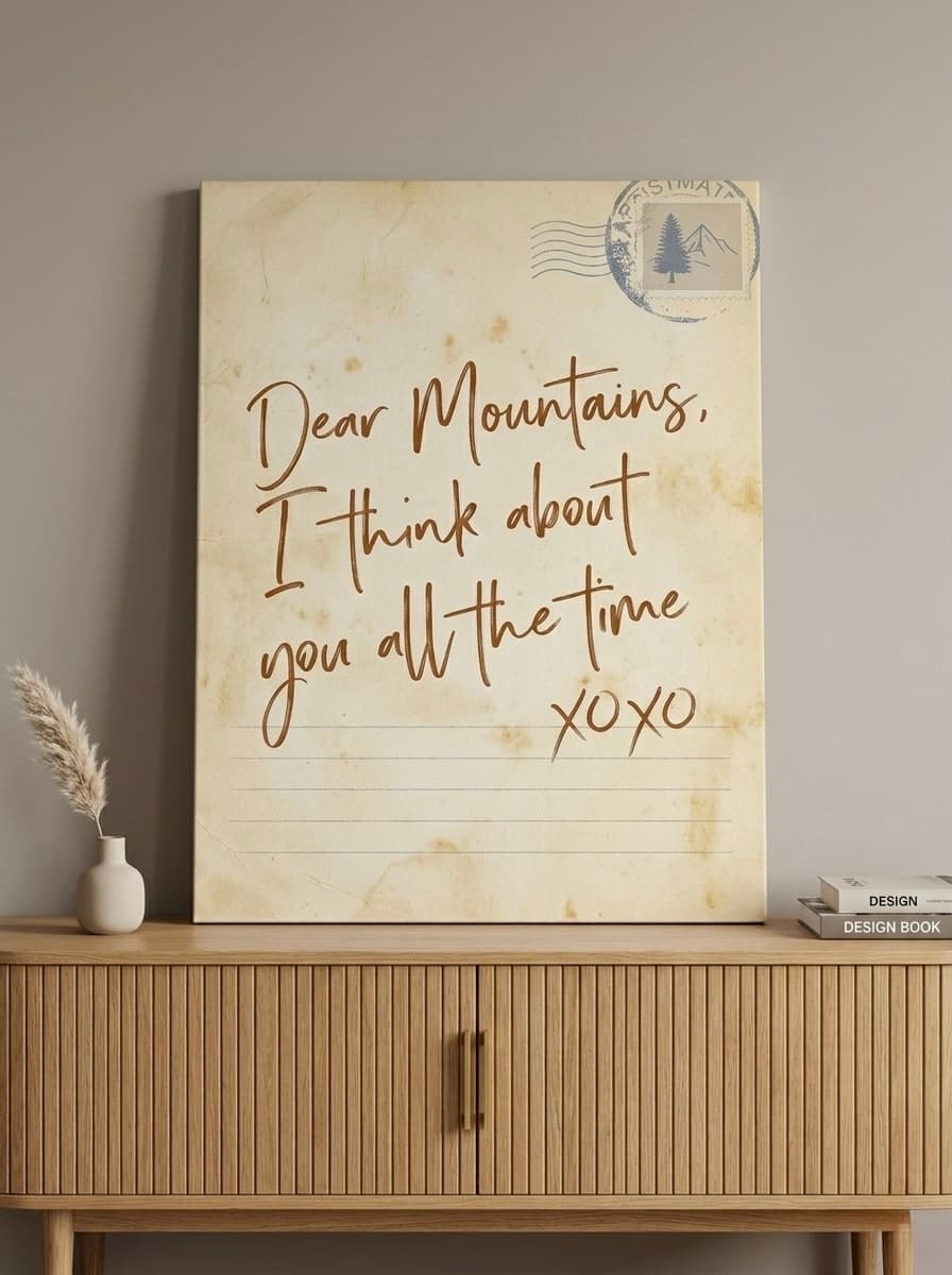 Dear Mountains Canvas Print | Hiking Lover Wall Art | Cottagecore Typography Framed Canvas | Rustic Mountain Quote Decor