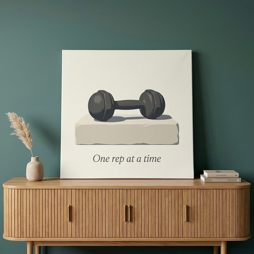 Dumbbell Fitness Canvas Wall Art | One Rep At A Time Framed Print | Home Gym Decor