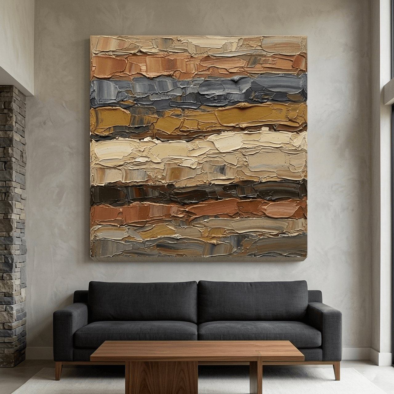 Earth Tones Abstract Canvas Wall Art | Palette Knife Textured Print | Living Room Home Decor