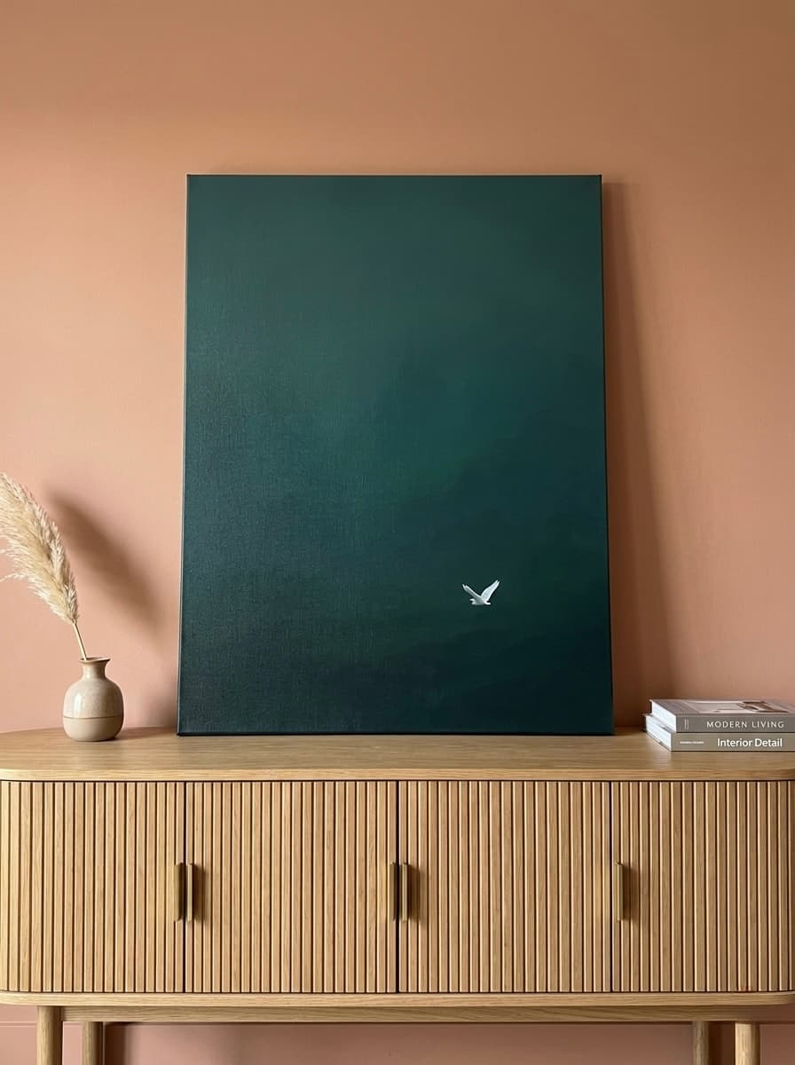 Egret Canvas Wall Art | Minimalist Bird Print | Teal Green Coastal Bedroom Decor Gift