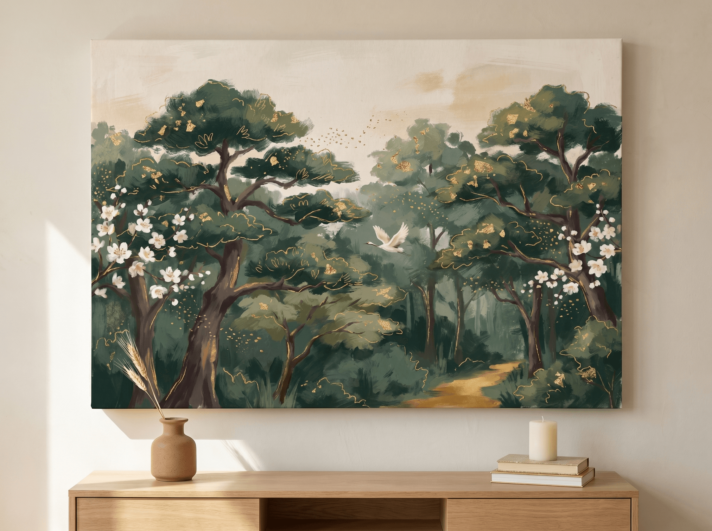 Curated wall art prints displayed in a beautifully styled living room