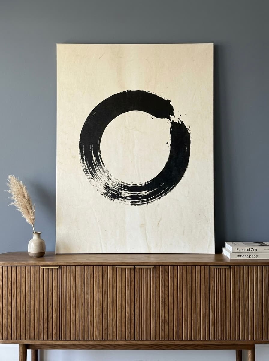 Enso Circle Zen Ink Canvas Wall Art | Japanese Brush Framed Print | Meditation Room Home Decor