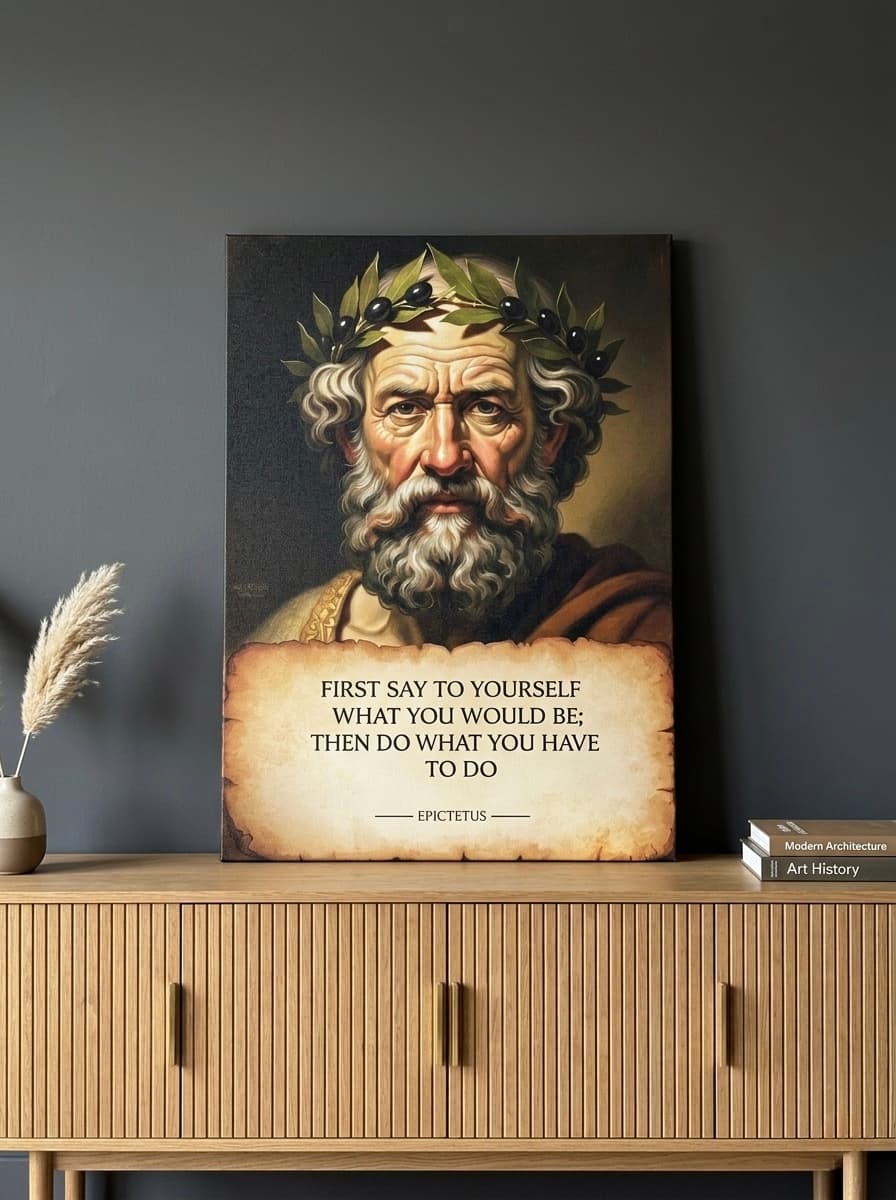 Epictetus Portrait Wall Art Canvas | Stoic Philosophy Framed Print | Study Home Office Decor