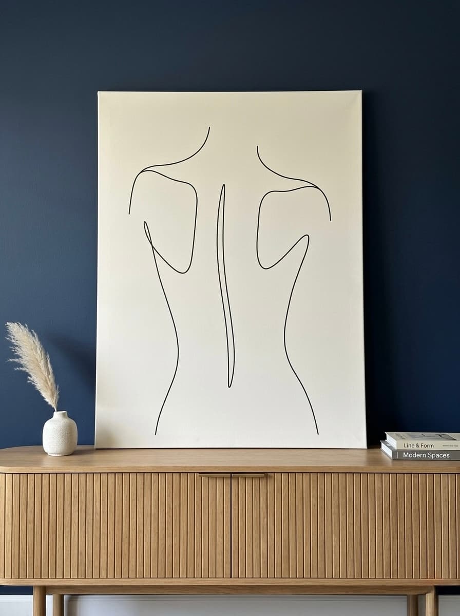 Female Figure Line Art Canvas Wall Art | Minimalist Drawing Framed Print | Bedroom Home Decor