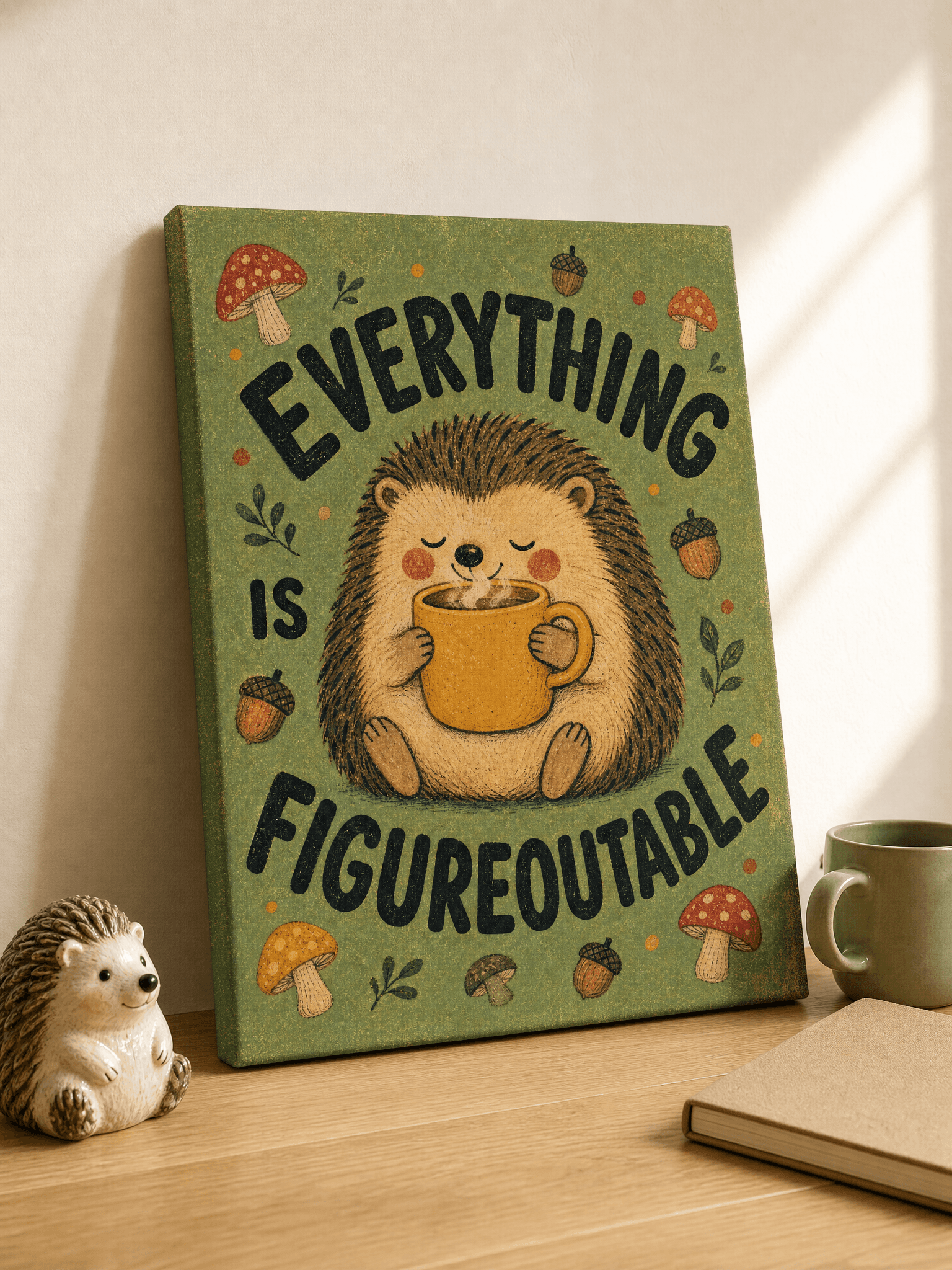 Everything Is Figureoutable Hedgehog Canvas Wall Art | Cozy Quote Print | Home Office Home Decor