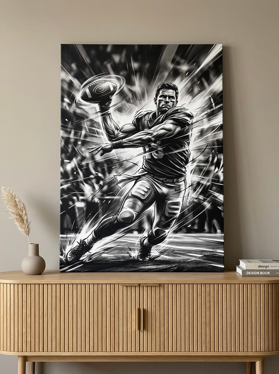 Football Player Canvas Wall Art | Dynamic Sports Framed Print | Home Gym Office Decor