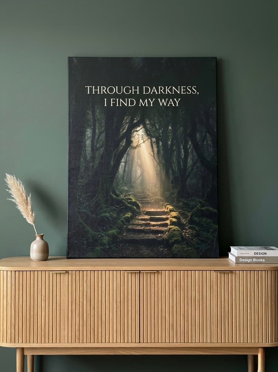 Forest Path Light Wall Art Canvas | Atmospheric Nature Framed Print | Home Office Living Room Decor