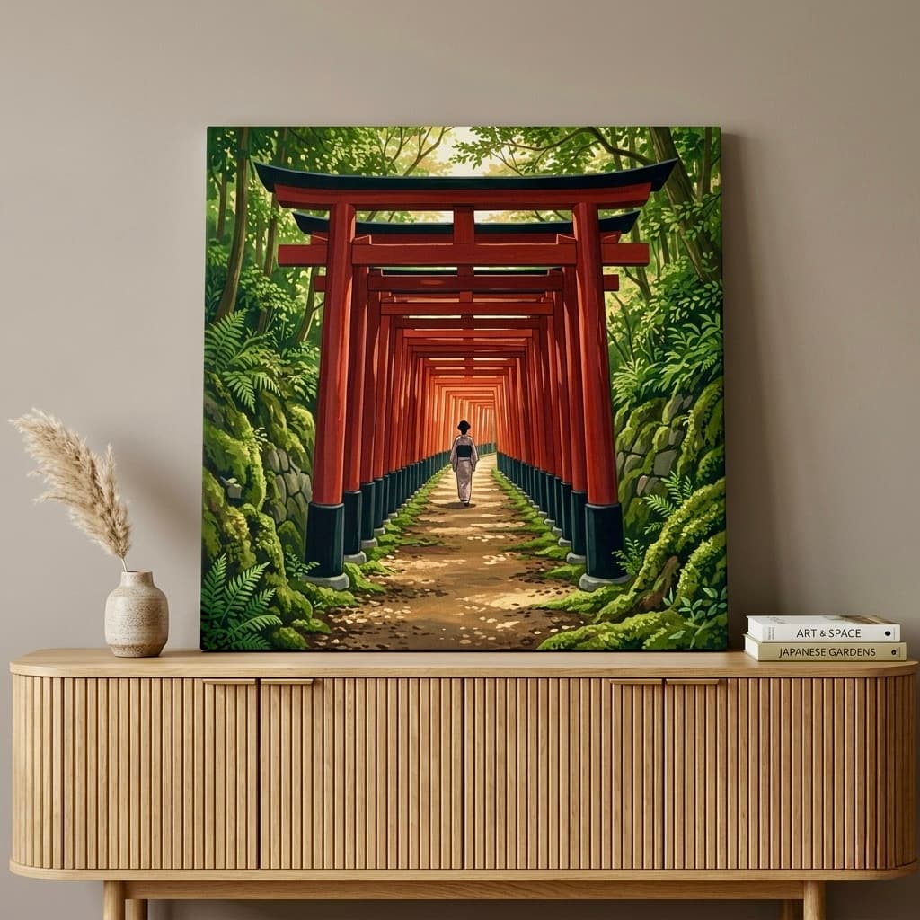 Fushimi Inari Torii Gates Canvas Wall Art | Japanese Temple Print | Cultural Home Decor