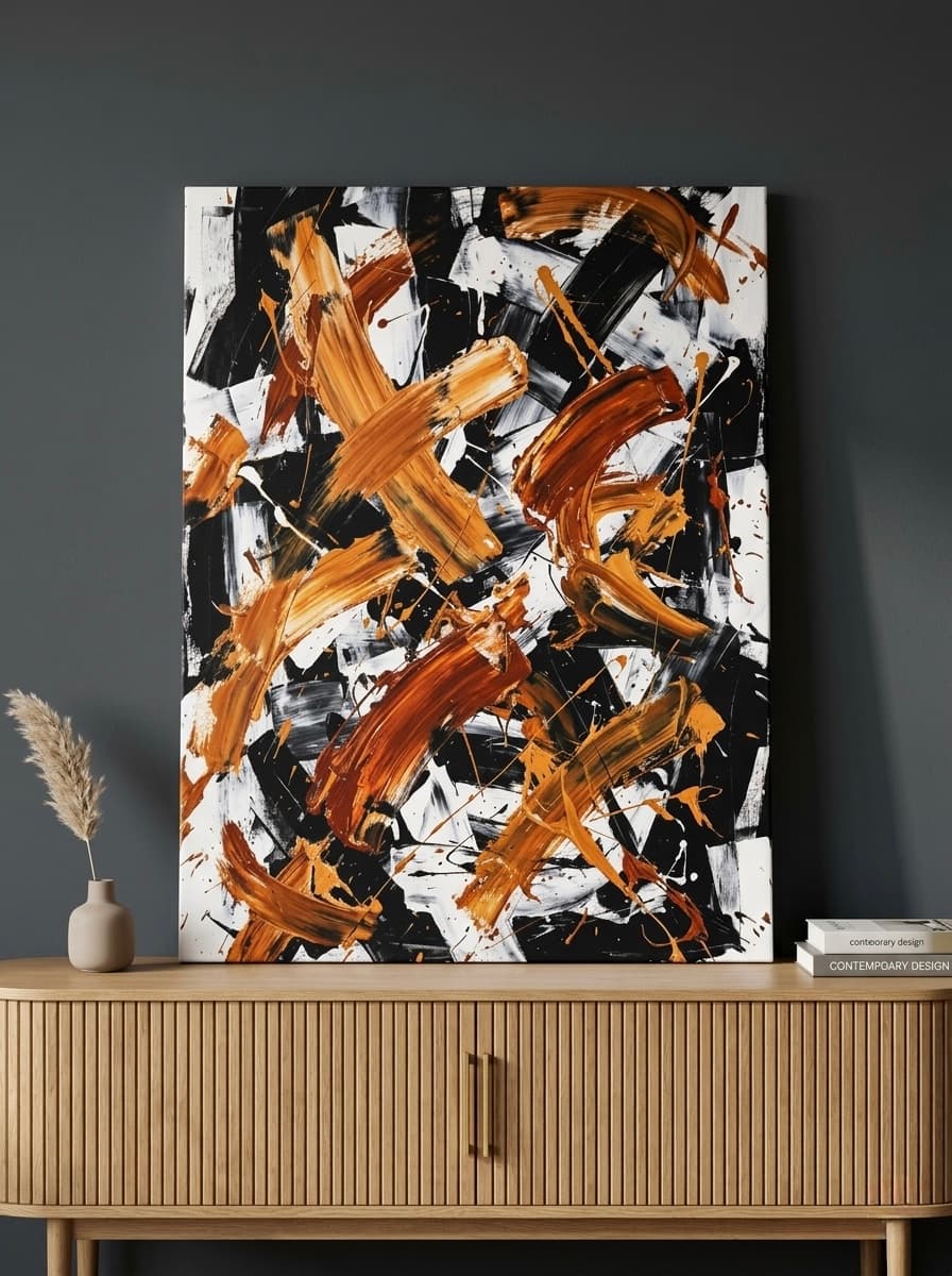 Gestural Abstract Canvas Wall Art | Bold Brushstroke Framed Print | Living Room Home Decor