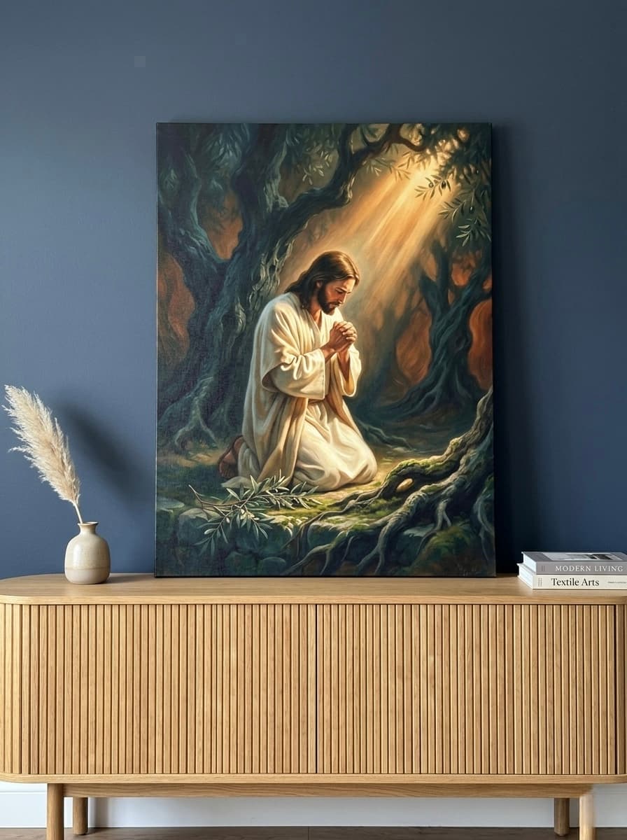 Gethsemane Jesus Prayer Canvas Wall Art | Classical Oil Painting Christian Framed Print | Decor