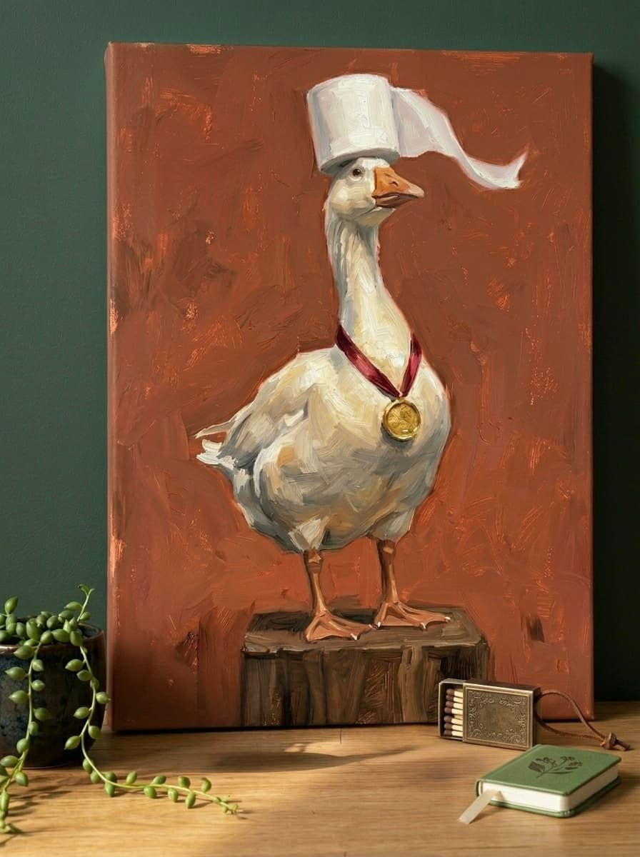 Goose Medal Canvas Wall Art | Champion Animal Framed Print | Bathroom Funny Home Decor