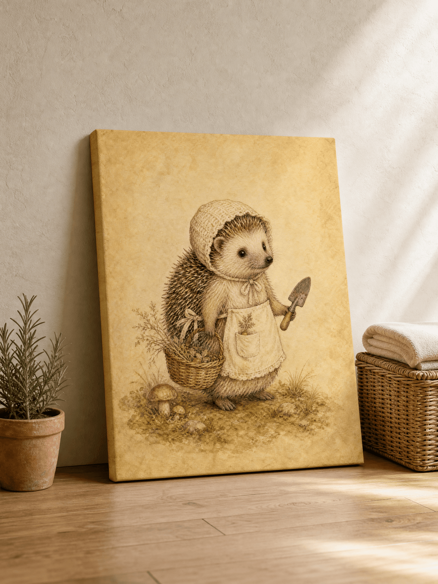 Hedgehog Gardener Canvas Wall Art | Beatrix Potter Style Print | Nursery Home Decor