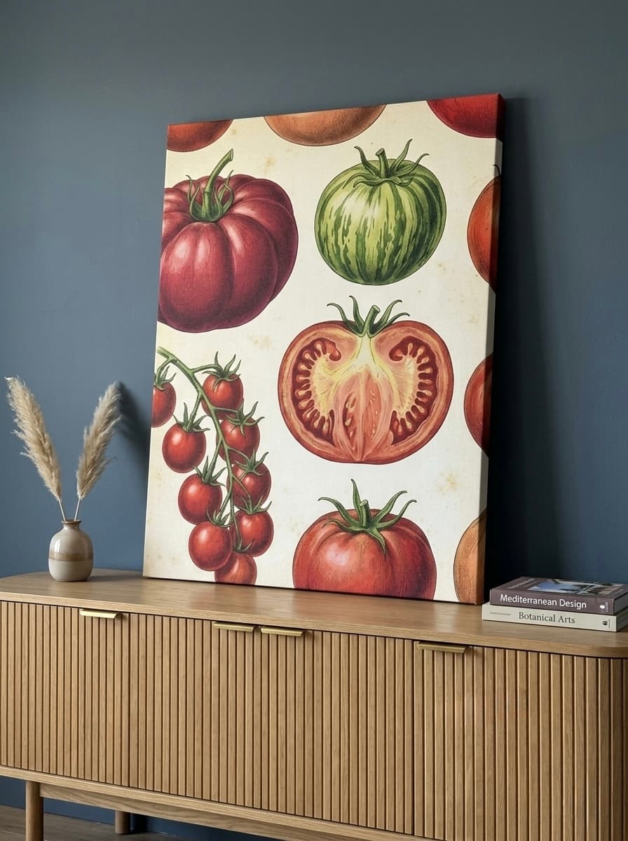 Heirloom Tomatoes Canvas Wall Art | Vintage Botanical Kitchen Print | Dining Room Framed Decor