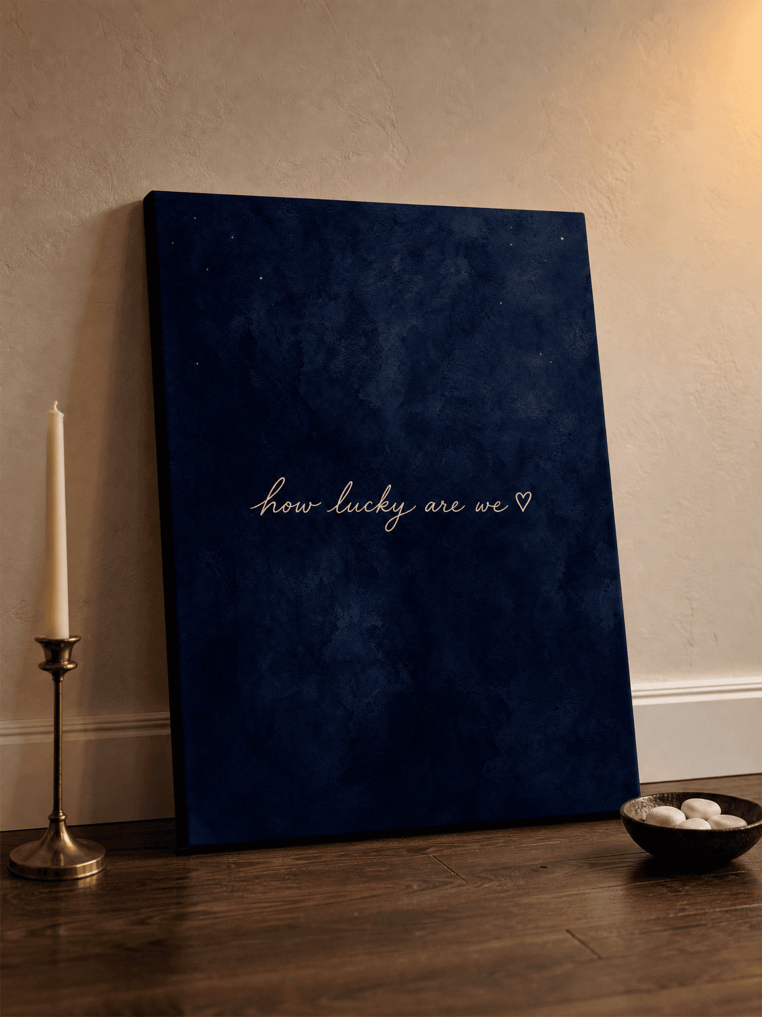 How Lucky Are We Canvas Wall Art | Romantic Cursive Print | Bedroom Home Decor