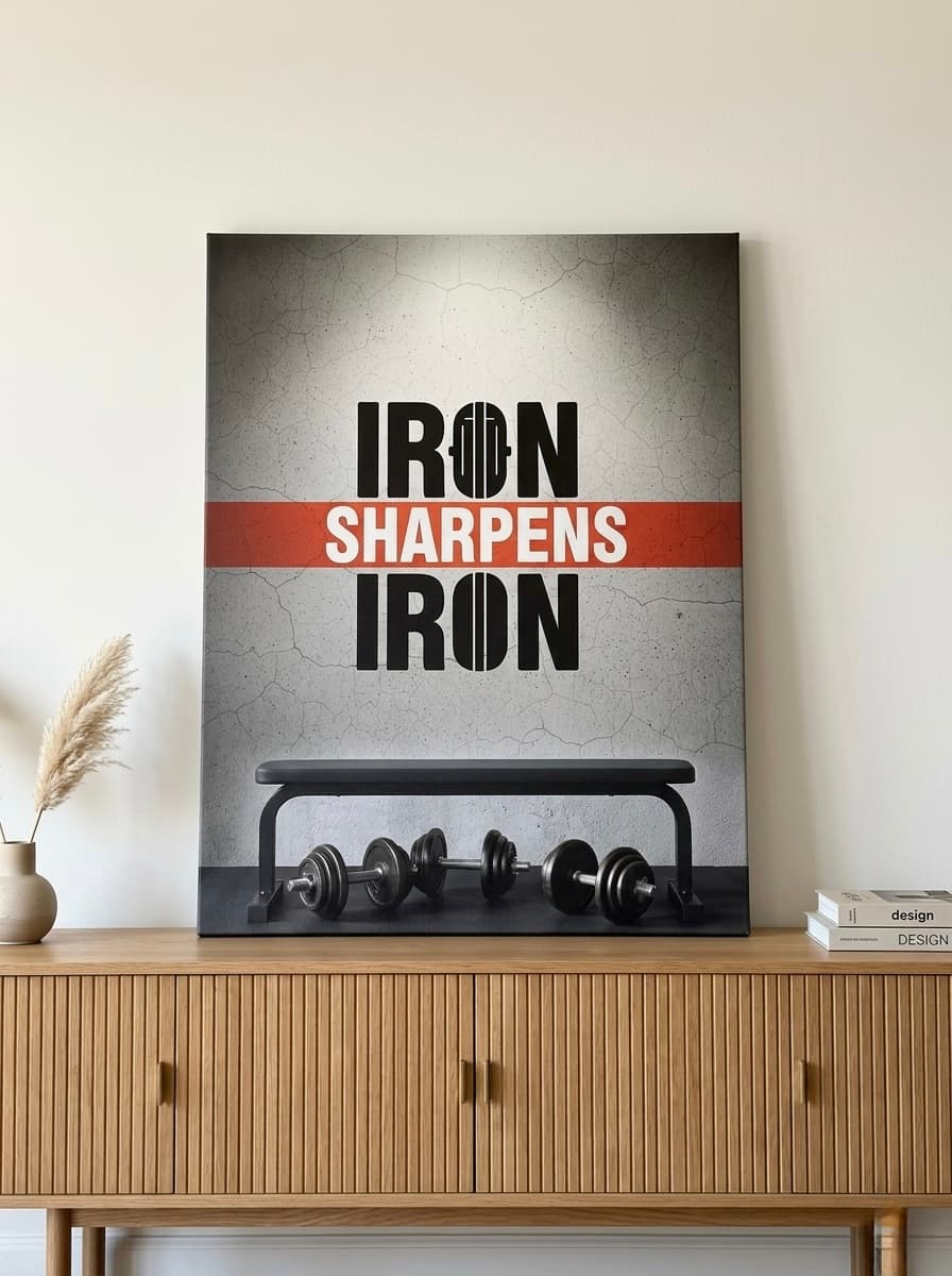 Iron Sharpens Iron Wall Art Canvas | Motivational Concrete Framed Print | Home Gym Office Decor