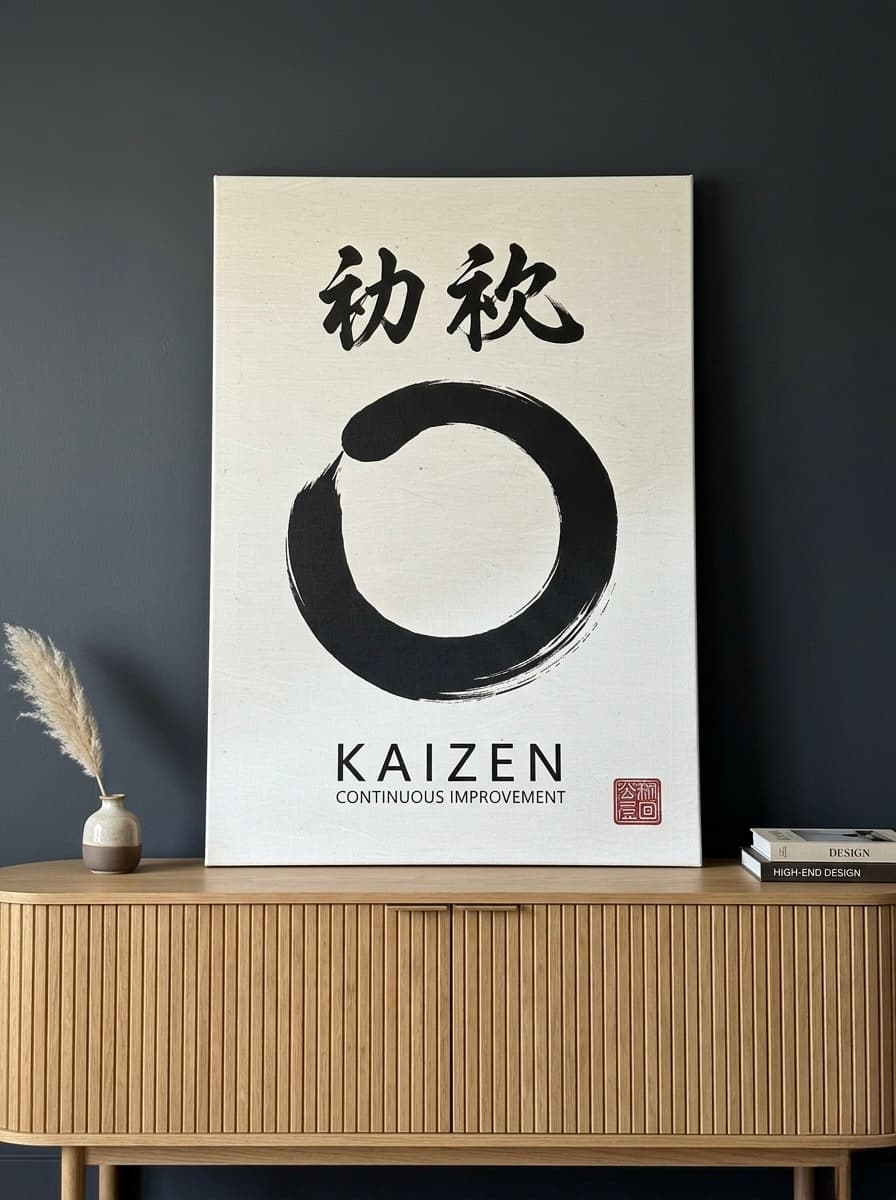 Kaizen Enso Wall Art Canvas | Japanese Philosophy Framed Print | Home Office Zen Decor
