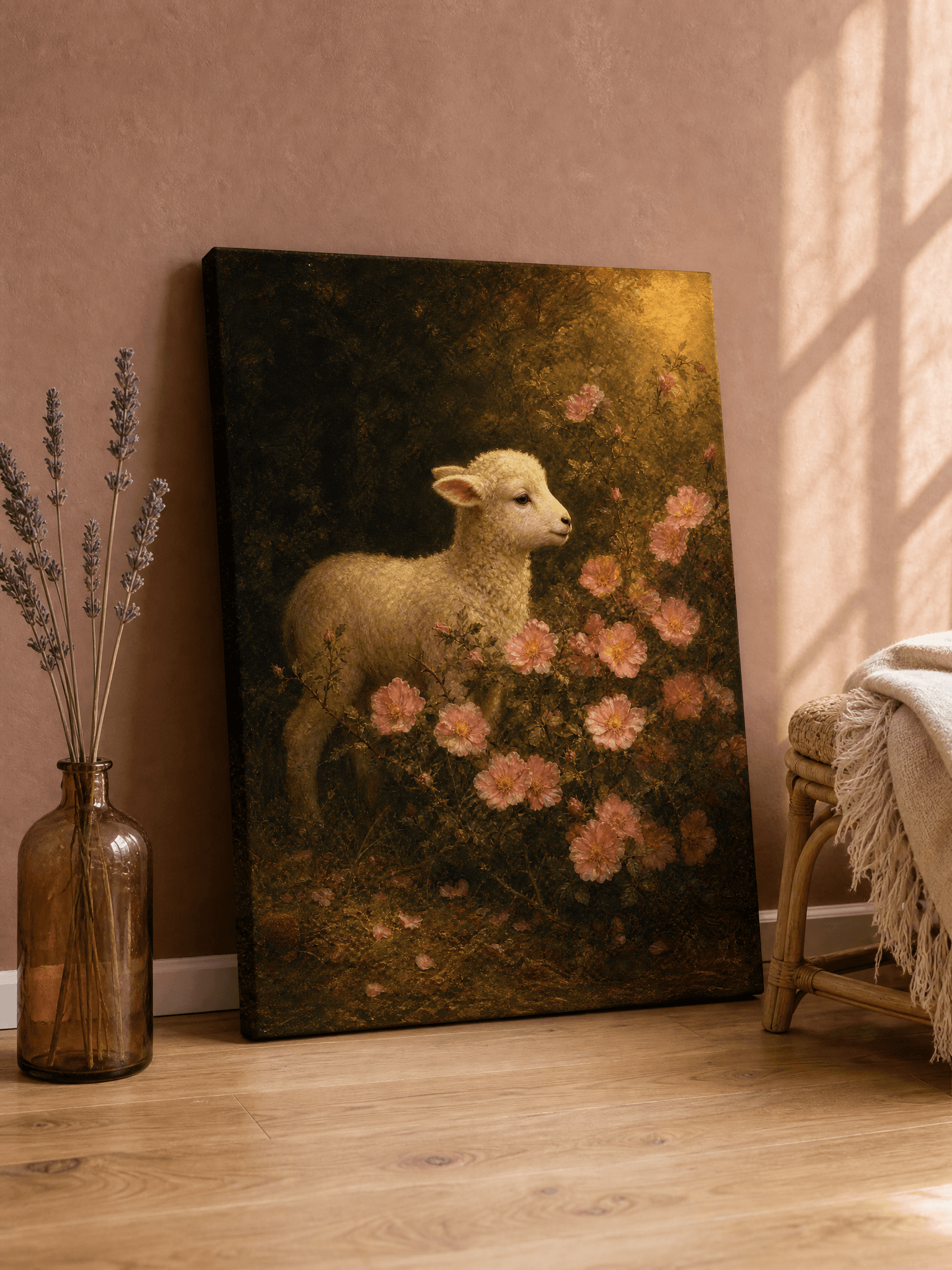 Lamb Pink Wild Rose Canvas Wall Art | Vintage Pastoral Print | Bedroom Home Decor