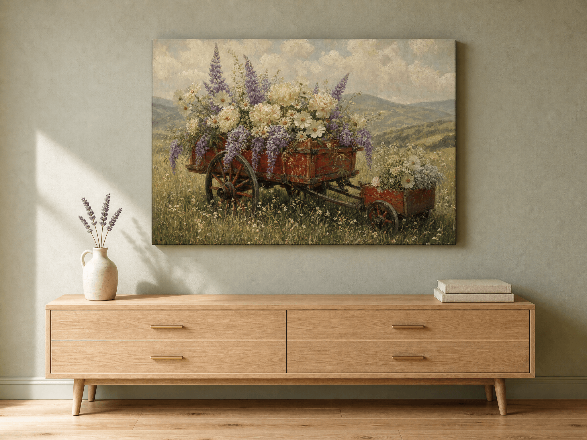 Curated wall art prints displayed in a beautifully styled living room