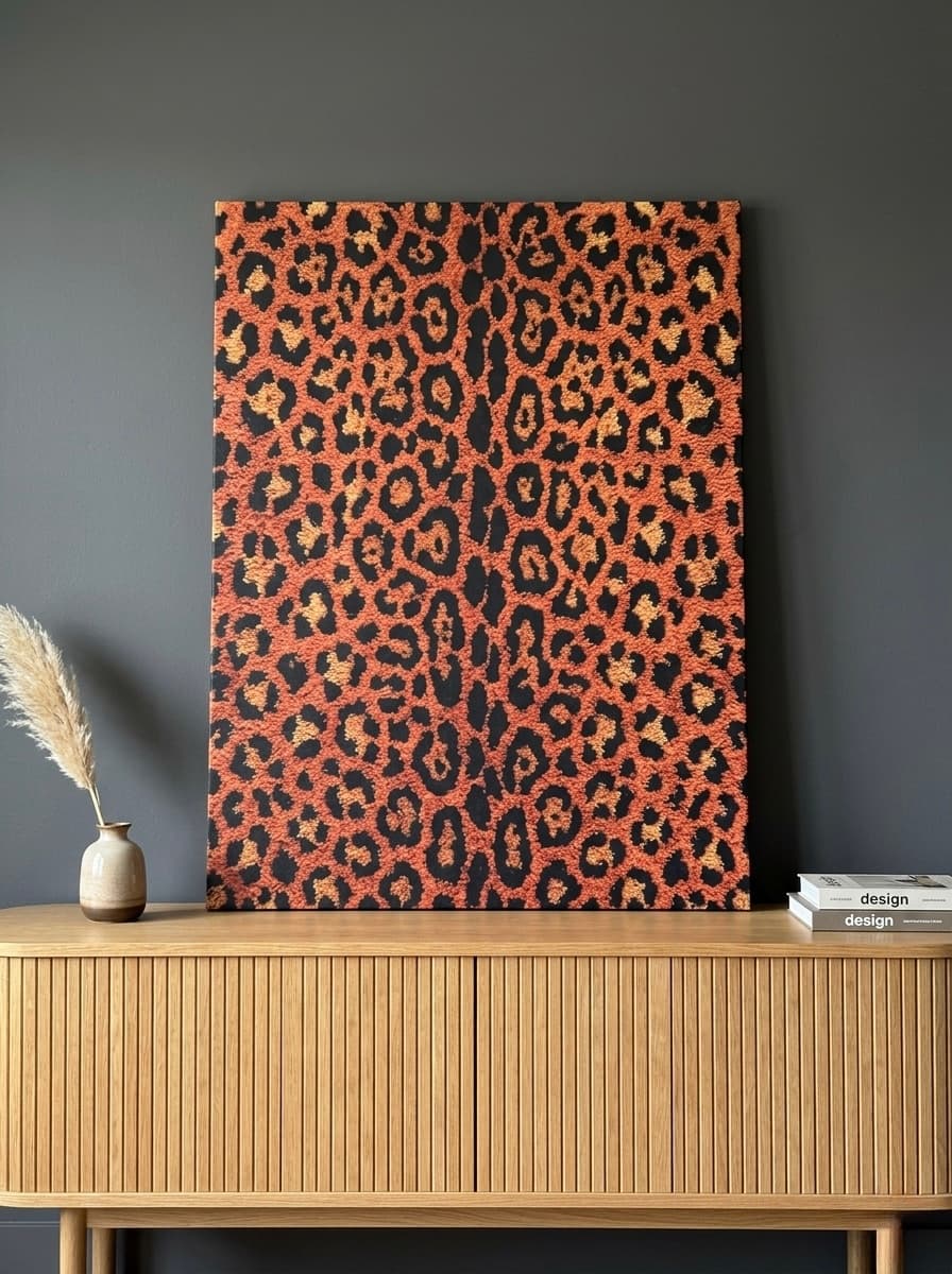 Leopard Print Canvas Wall Art | Terracotta Animal Print Decor | Luxury Texture Framed Canvas | Bold Maximalist Bedroom Art