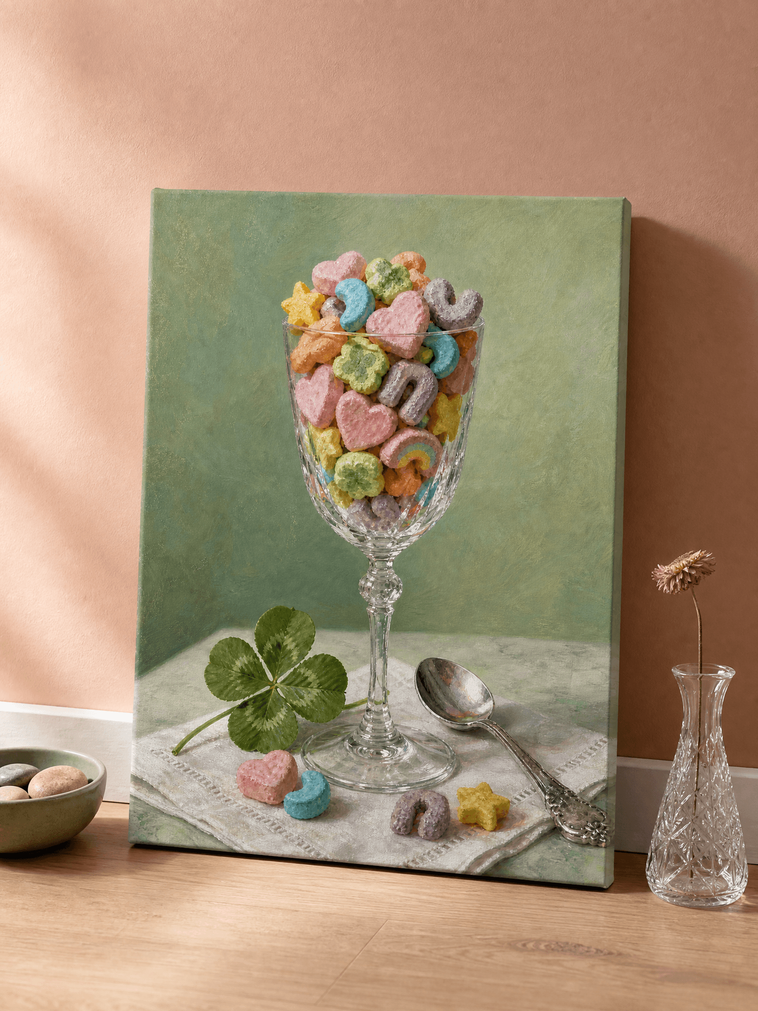 Lucky Charms Goblet Still Life Canvas Wall Art | Classical Whimsy Print | Kitchen Home Decor