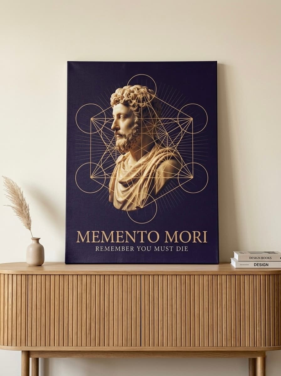Memento Mori Wall Art Canvas | Stoic Skull Philosophy Framed Print | Home Office Study Decor