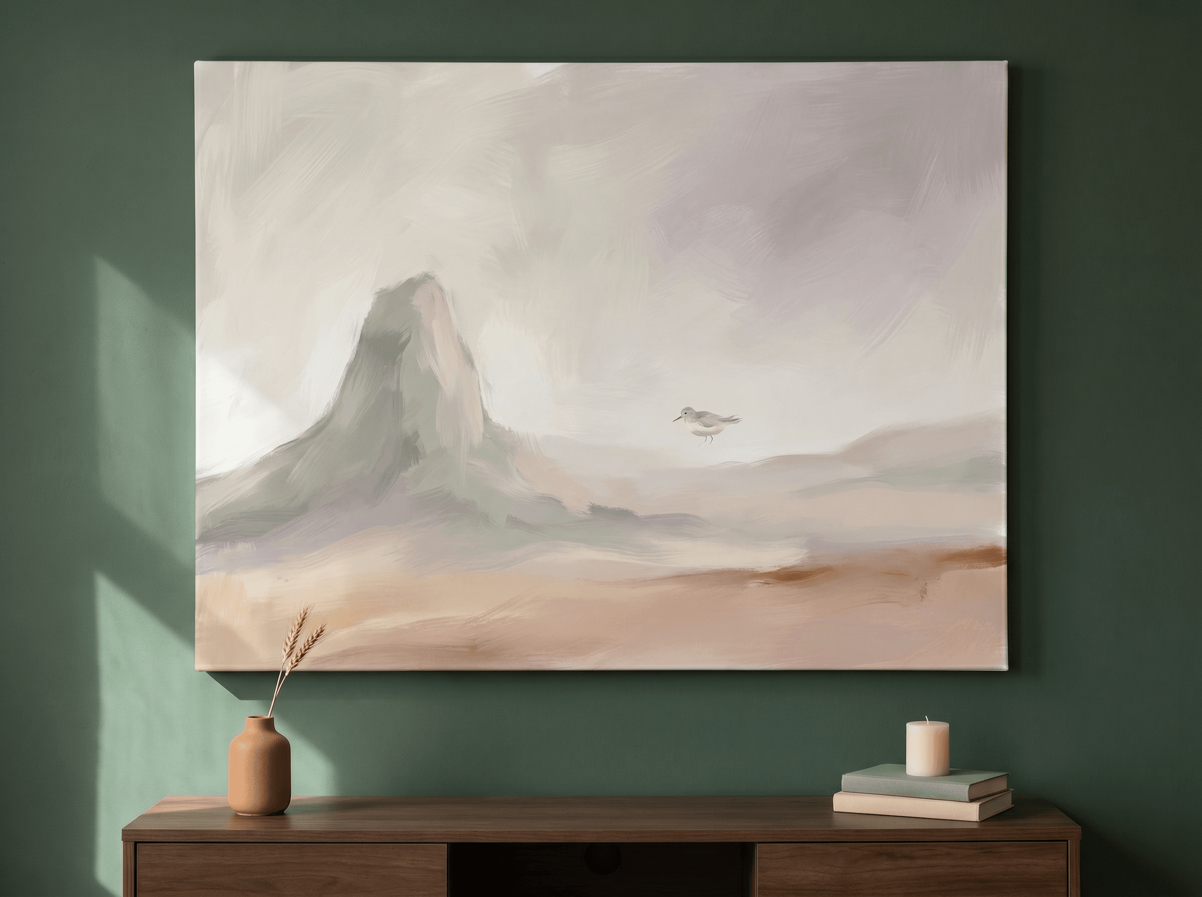 Curated wall art prints displayed in a beautifully styled living room