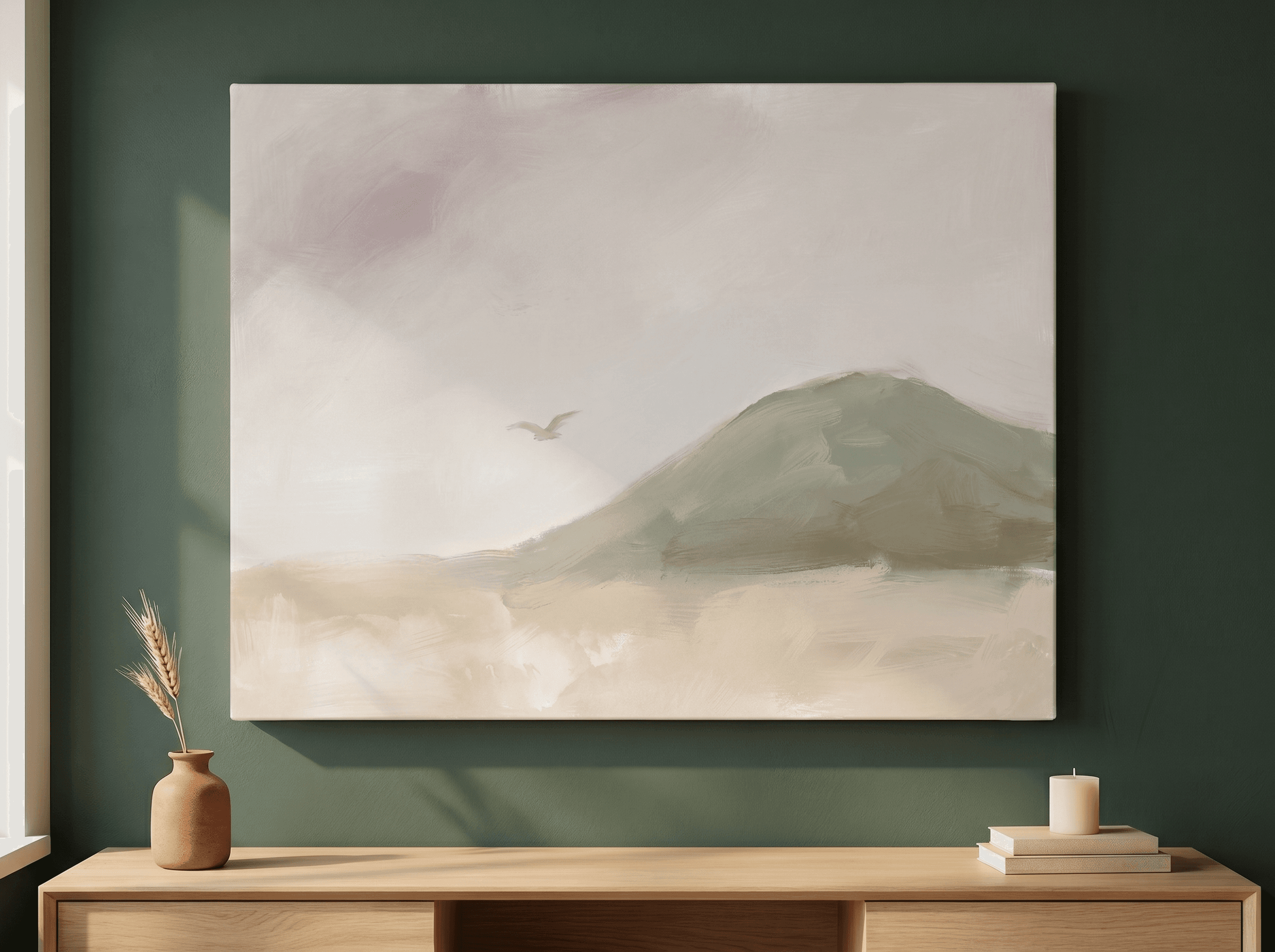 Minimalist Abstract Sage Hill Canvas Wall Art | Soft Painterly Landscape Print | Living Room Home Decor