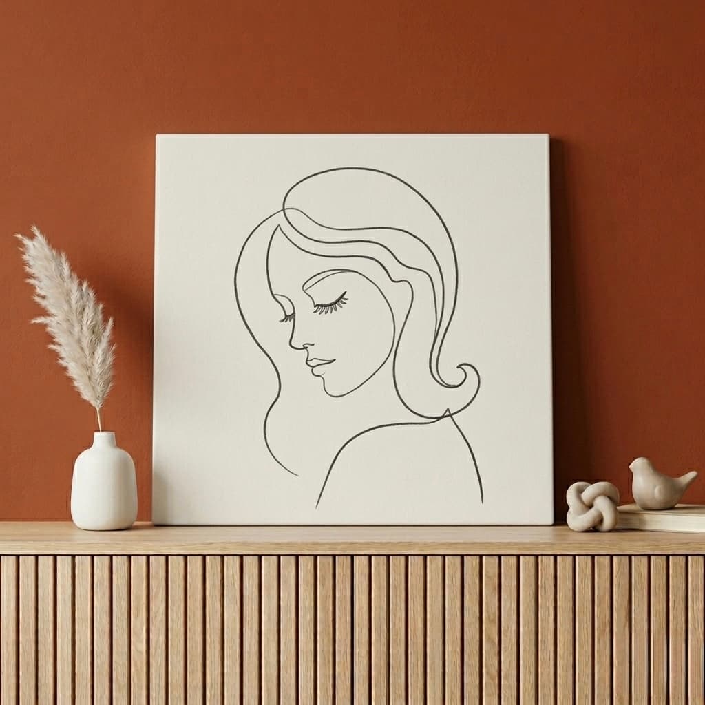 Minimalist Female Face Canvas Wall Art | Line Art Framed Print | Bedroom Home Decor